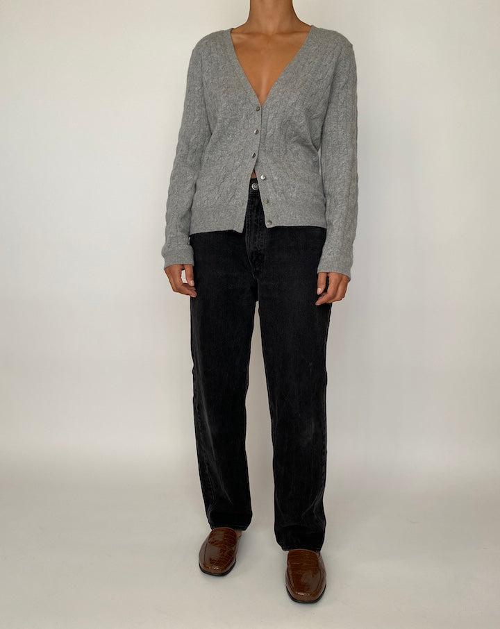 VINTAGE GREY BRAIDED CASHMERE CARDIGAN 2057