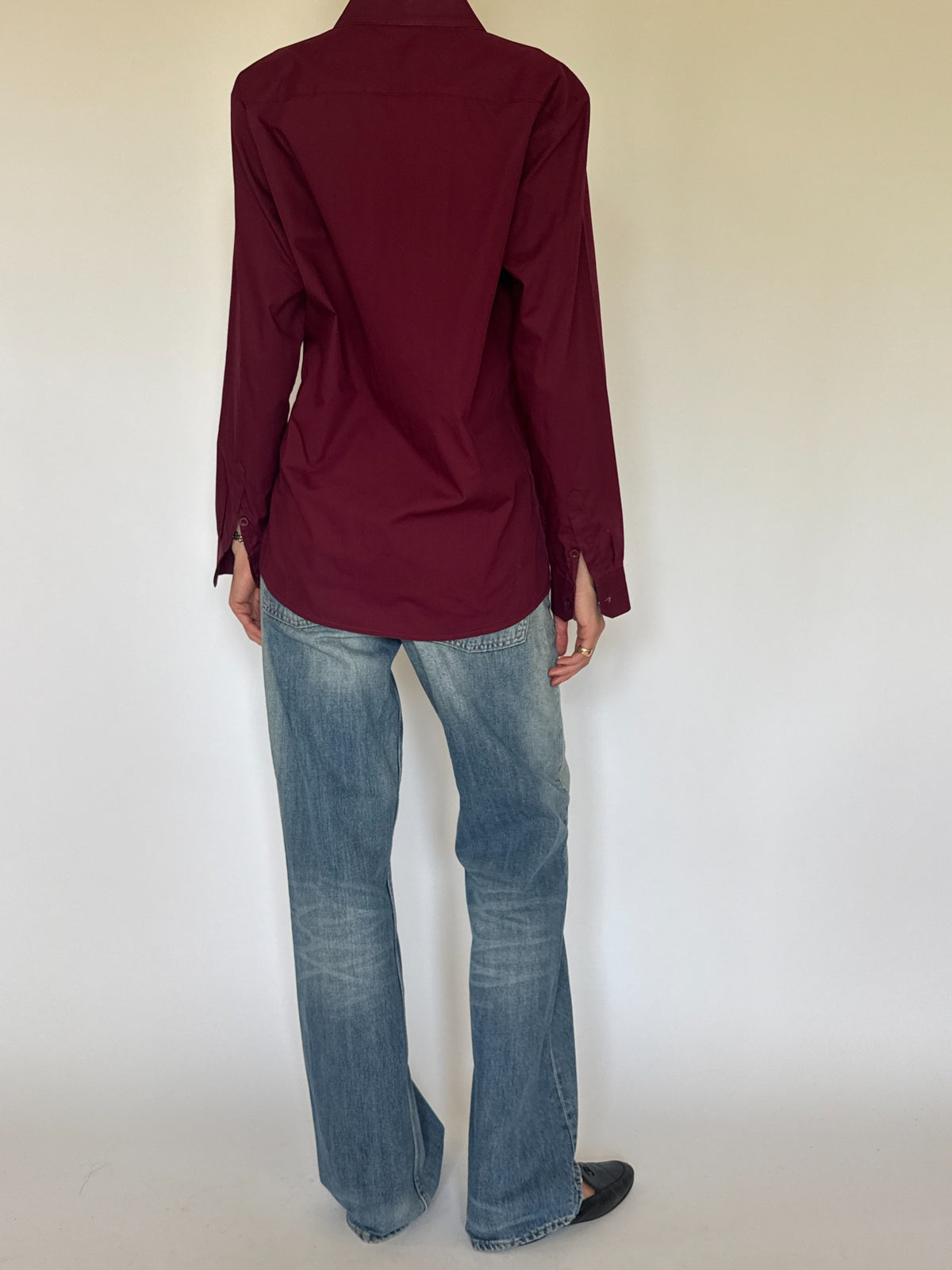 Vintage burgundy button-up shirt back view