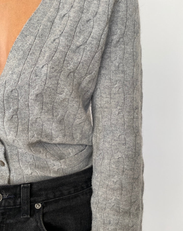 VINTAGE GREY BRAIDED CASHMERE CARDIGAN 2057