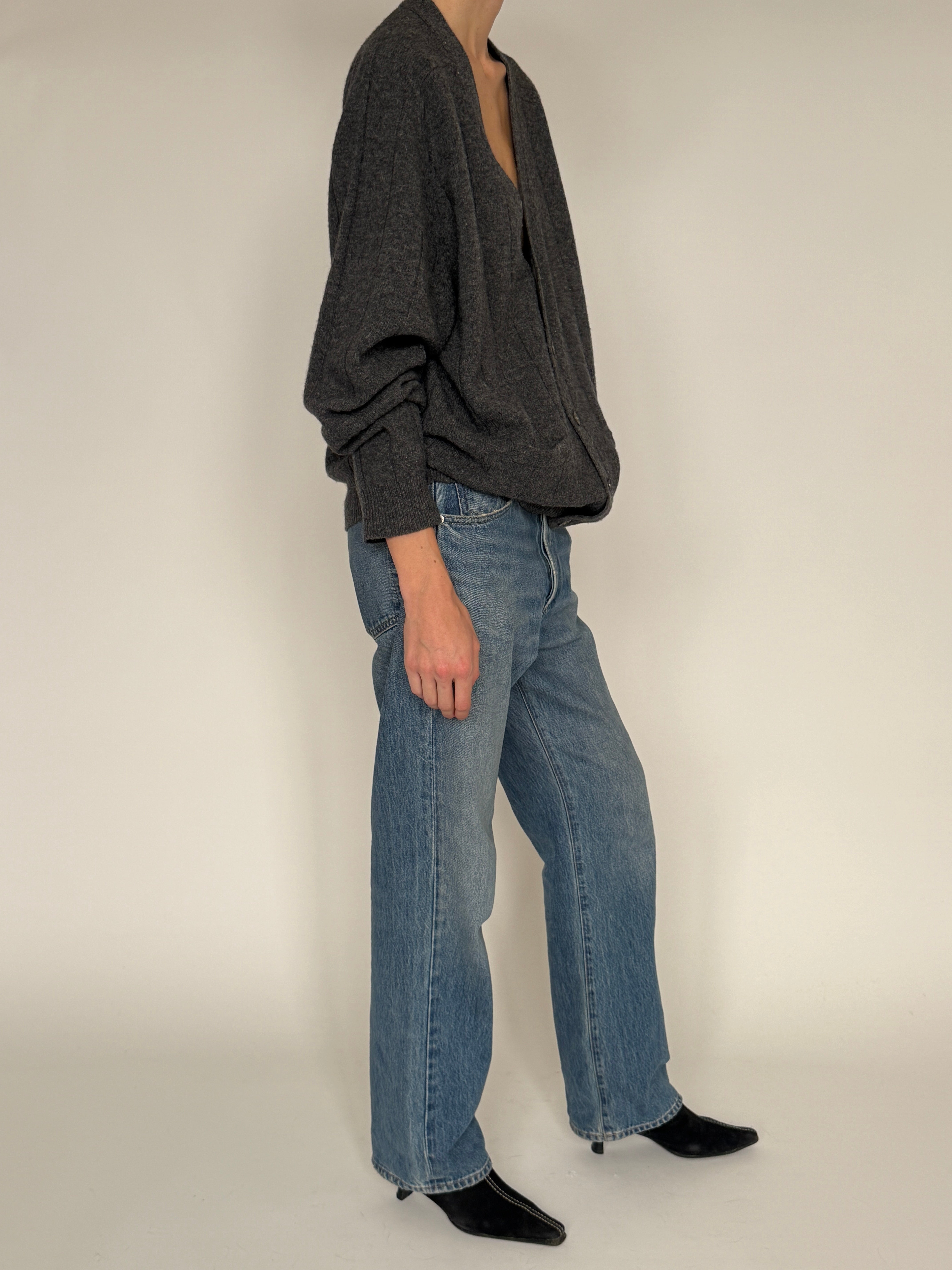 Vintage wool cardigan gray side view