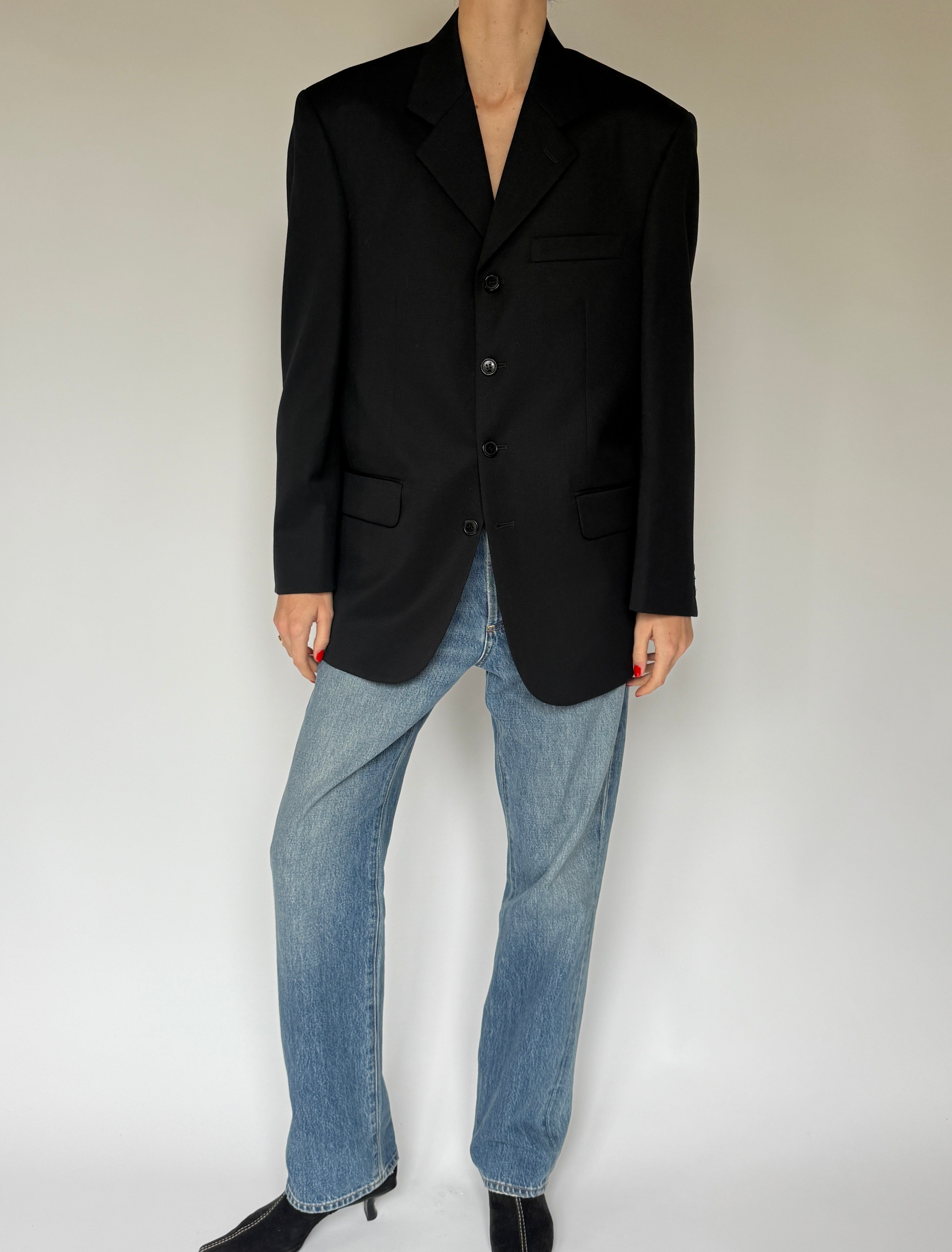 Vintage Single-Breasted Wool Blazer Black 7070