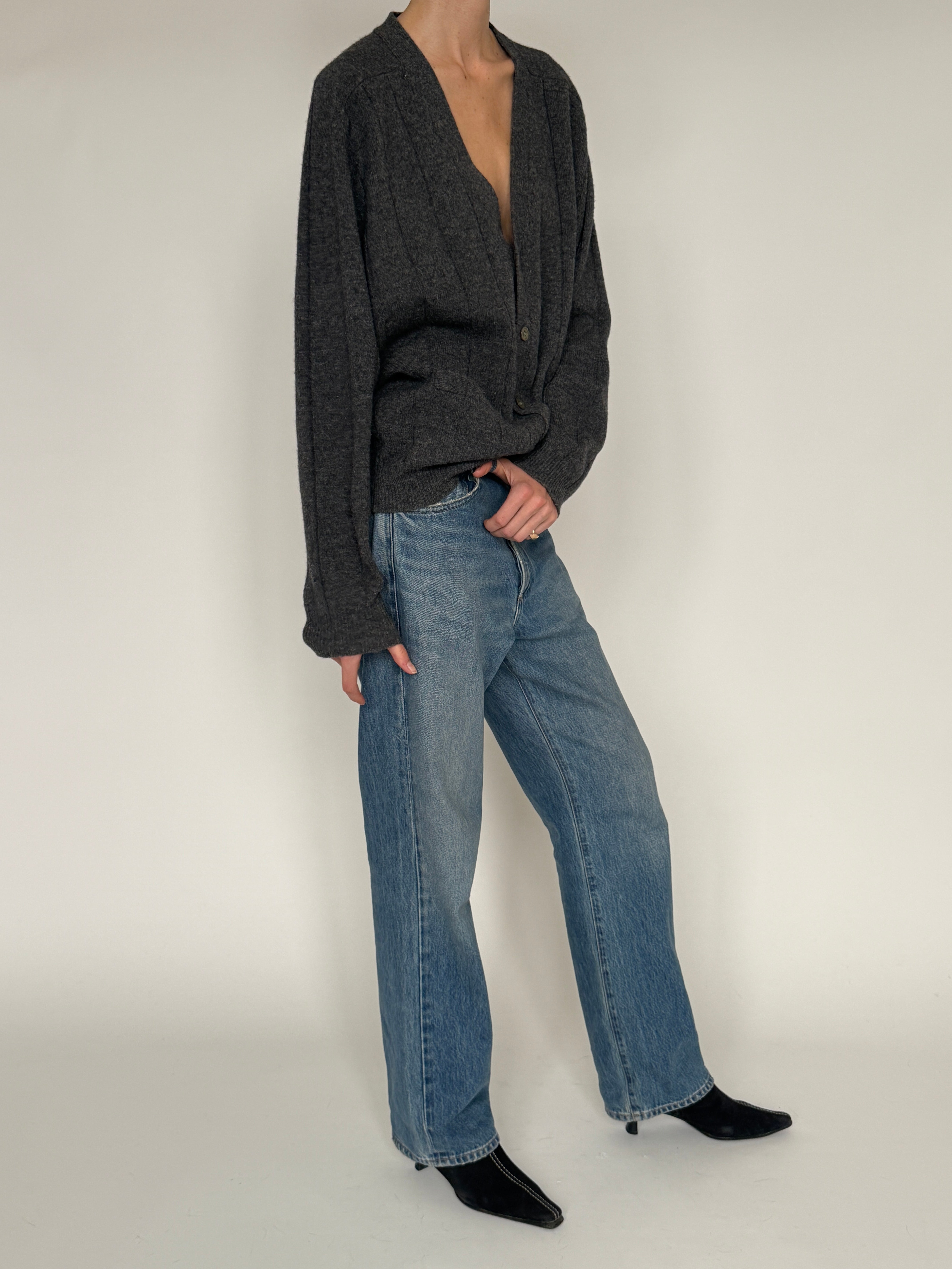 Vintage wool cardigan gray side view