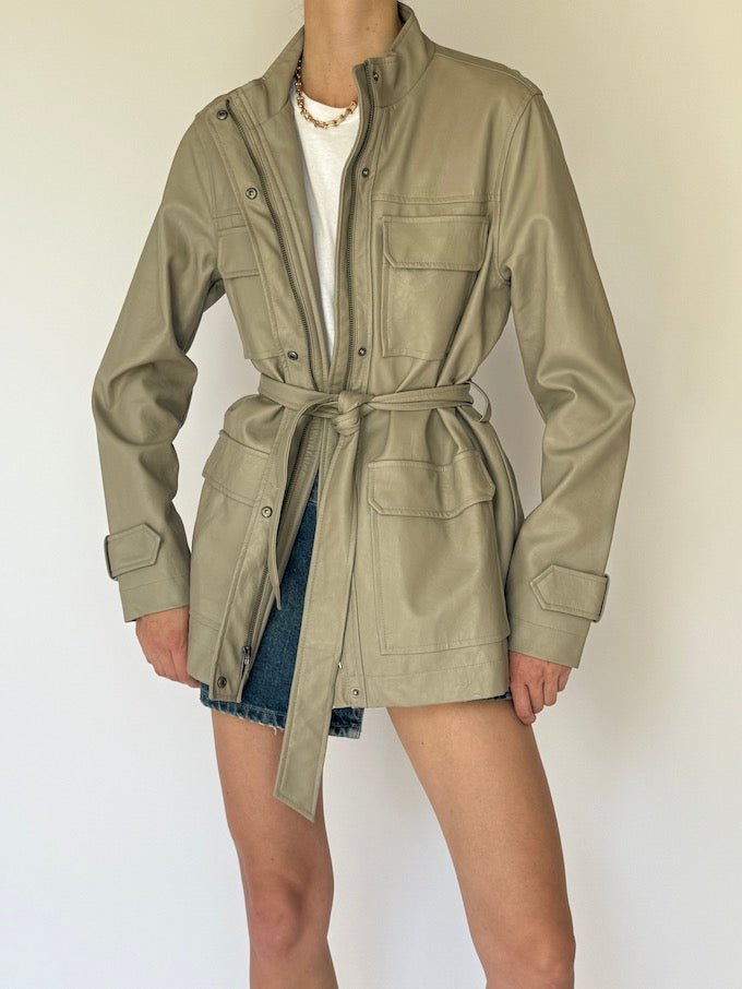 Vintage Faux Leather Jacket In Beige 5812