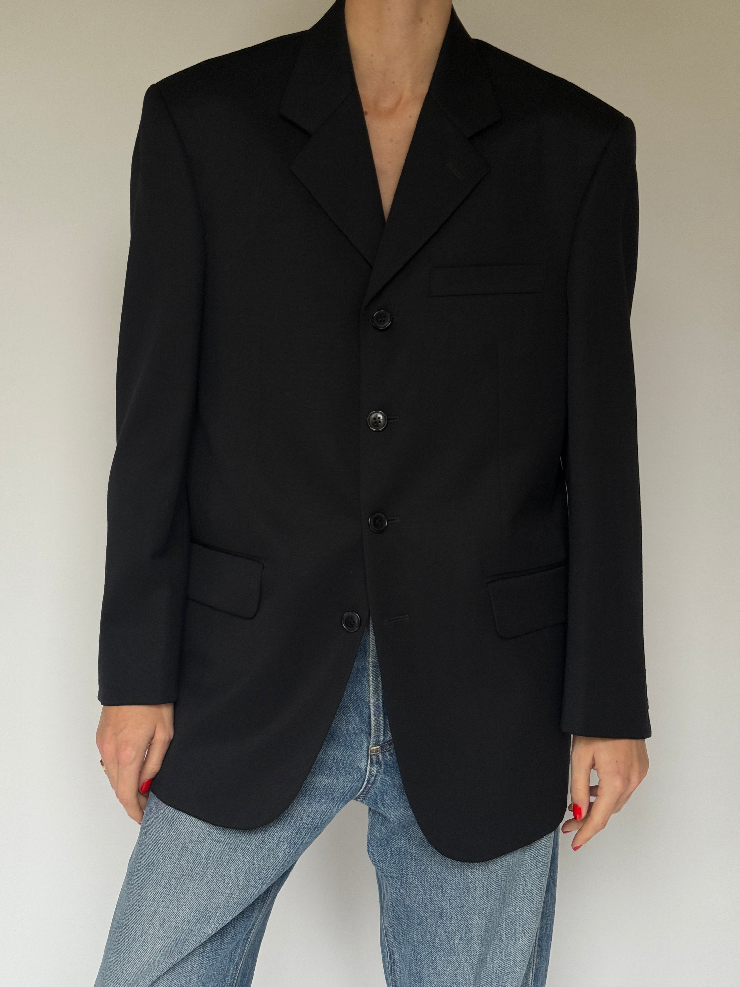 Vintage Single-Breasted Wool Blazer Black 7070
