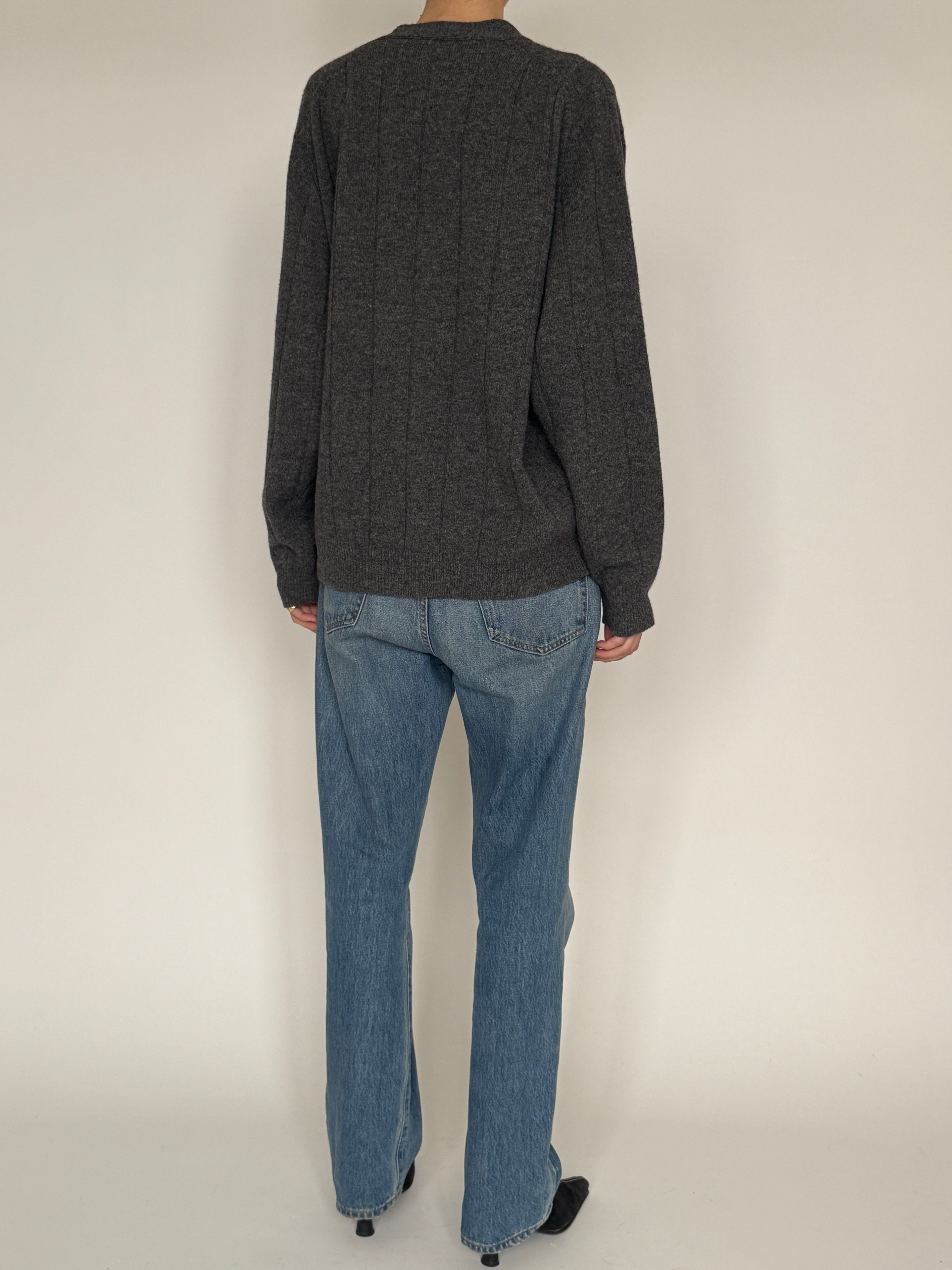 Vintage gray cardigan back view