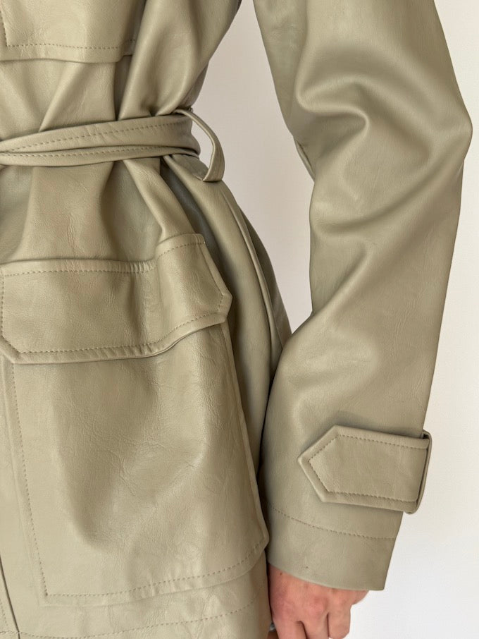 Vintage Faux Leather Jacket In Beige 5812