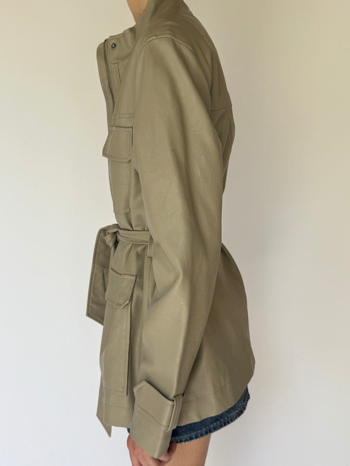 Vintage Faux Leather Jacket In Beige 5812