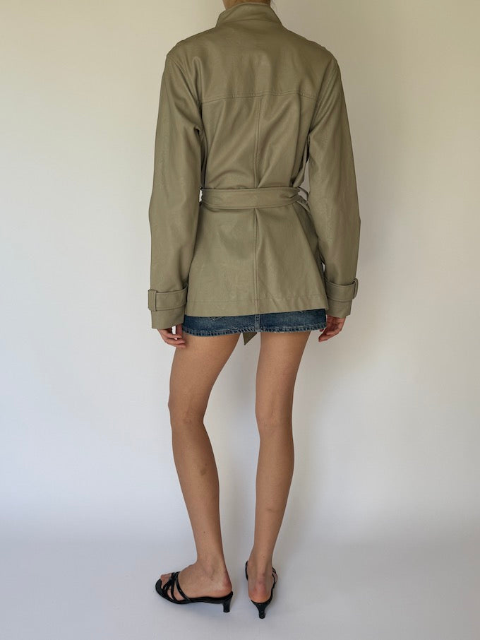Vintage Faux Leather Jacket In Beige 5812