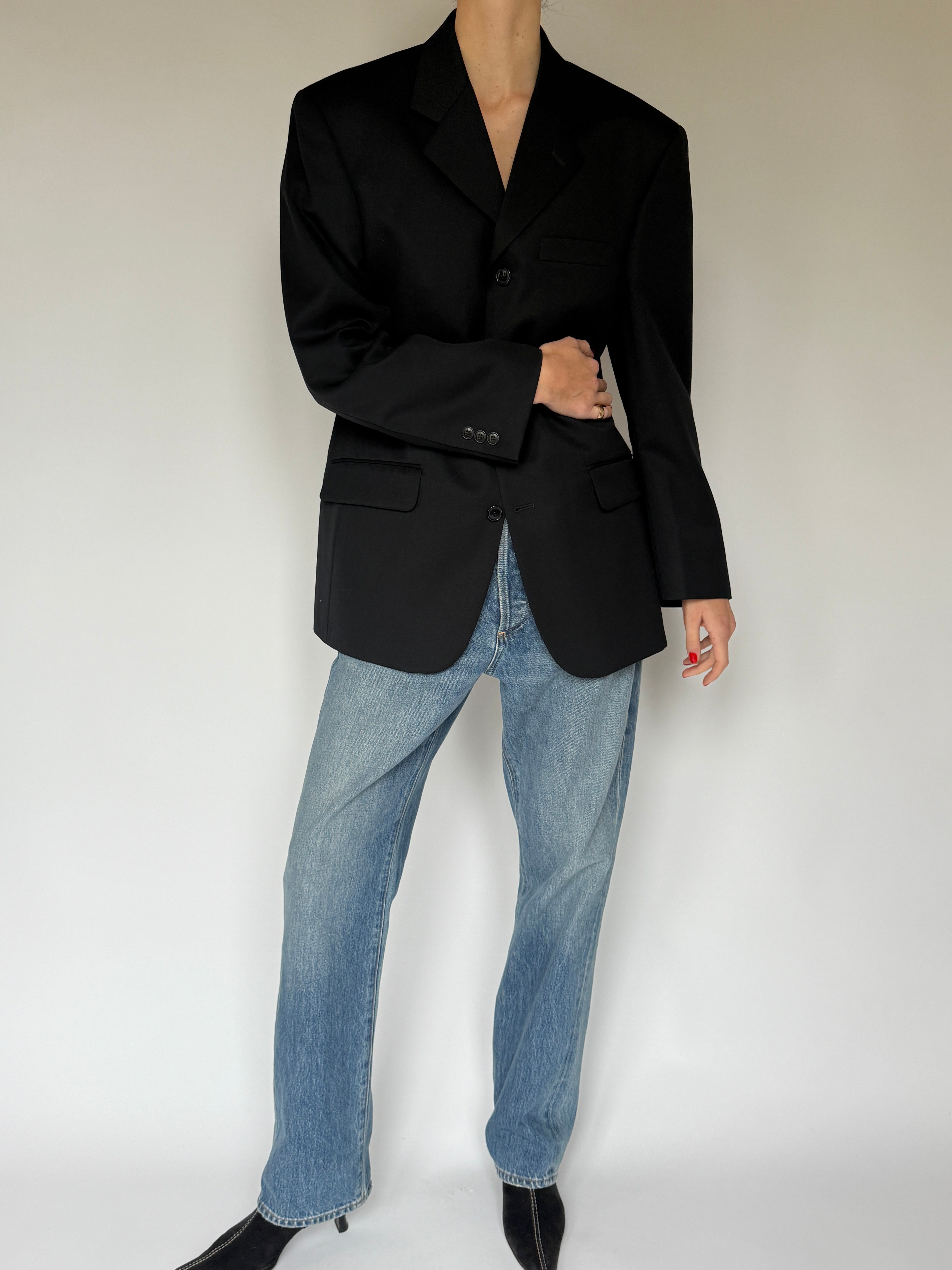 Vintage Single-Breasted Wool Blazer Black 7070