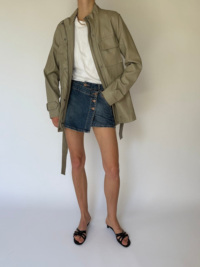 Vintage Faux Leather Jacket In Beige 5812