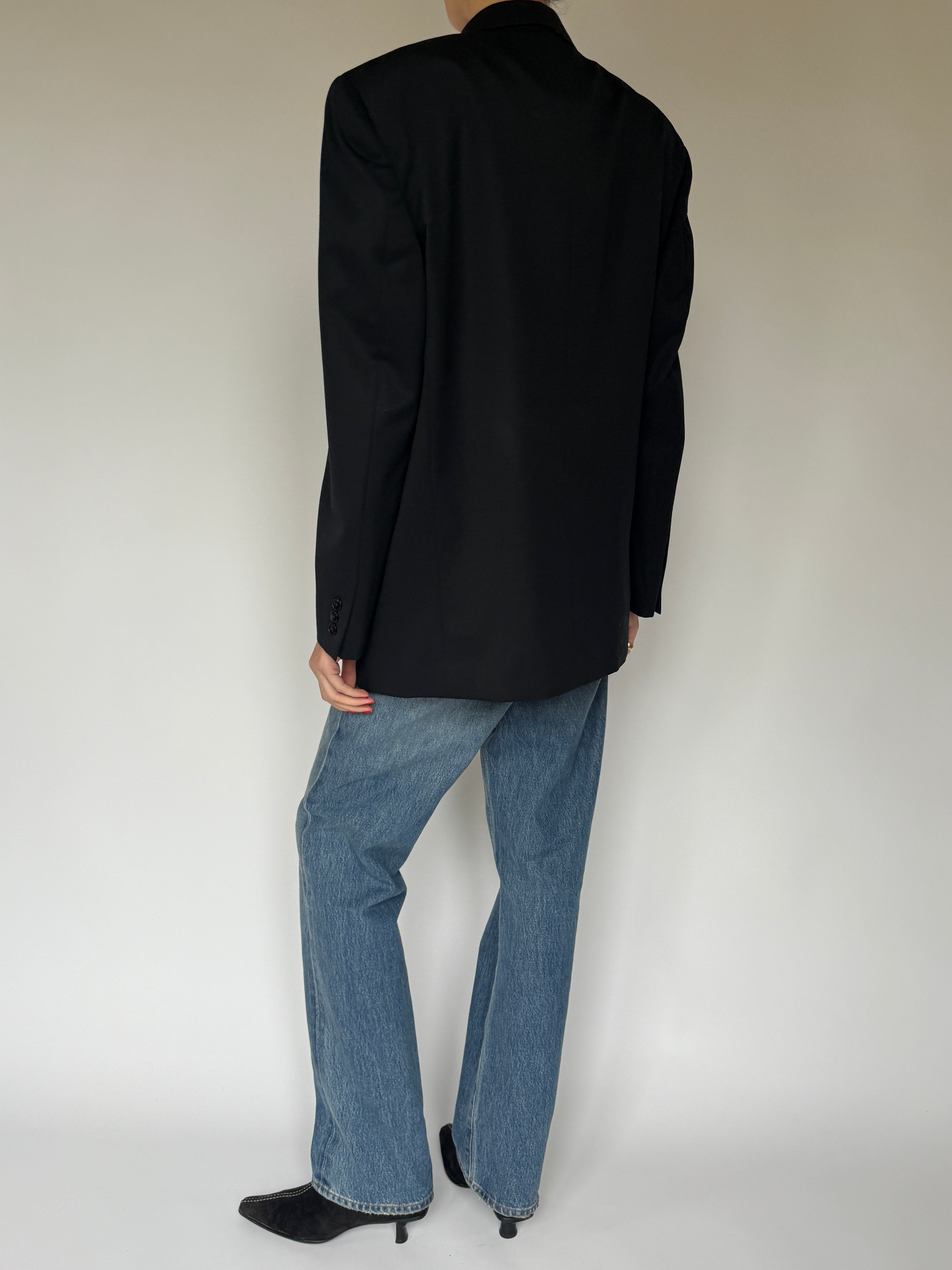 Vintage Single-Breasted Wool Blazer Black 7070