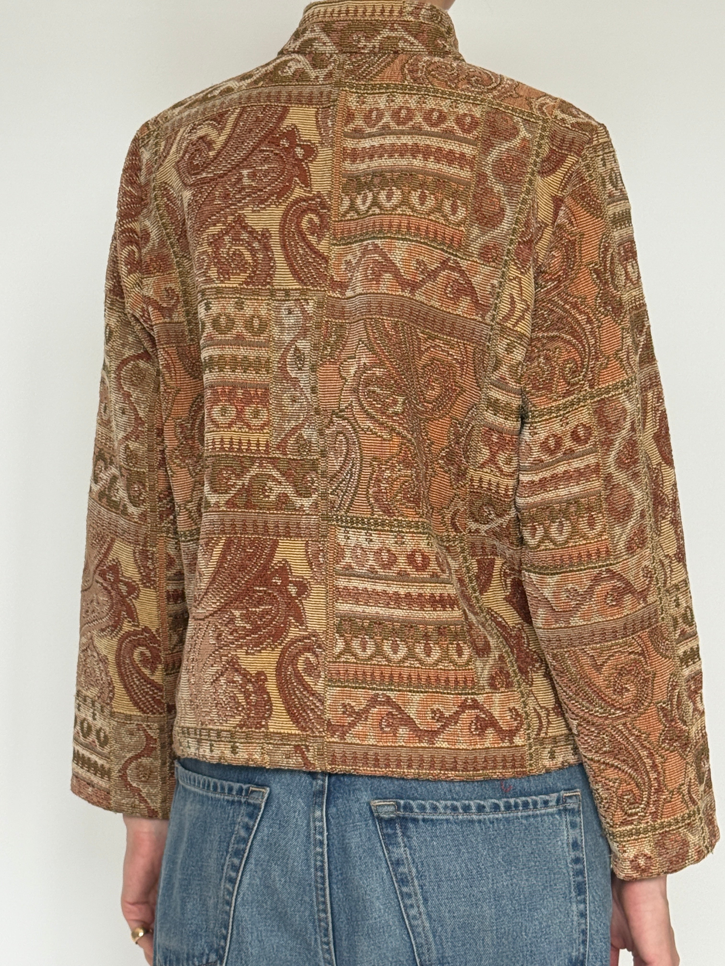 Vintage brown paisley tapestry jacket back view