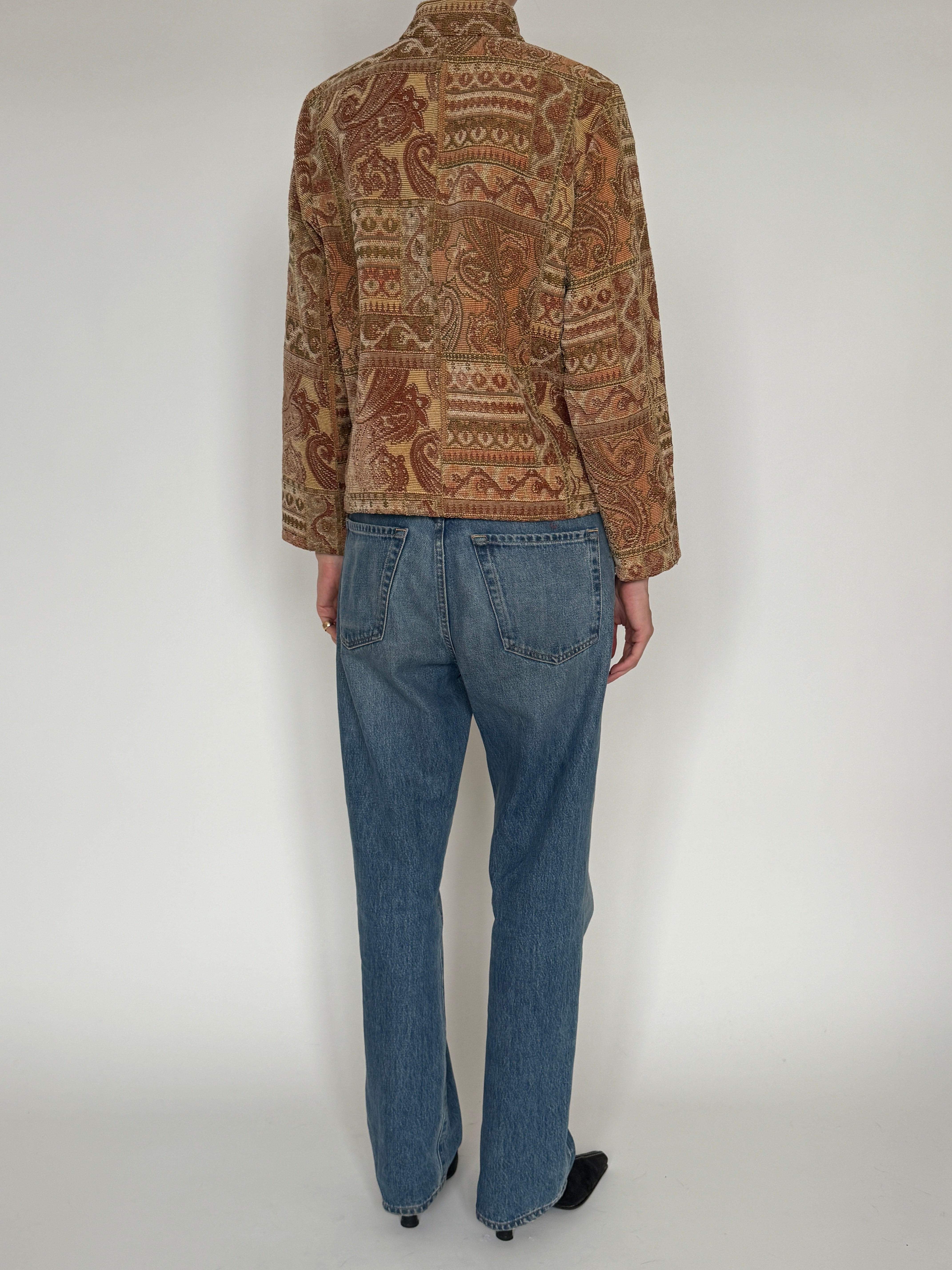Vintage brown paisley tapestry jacket back view