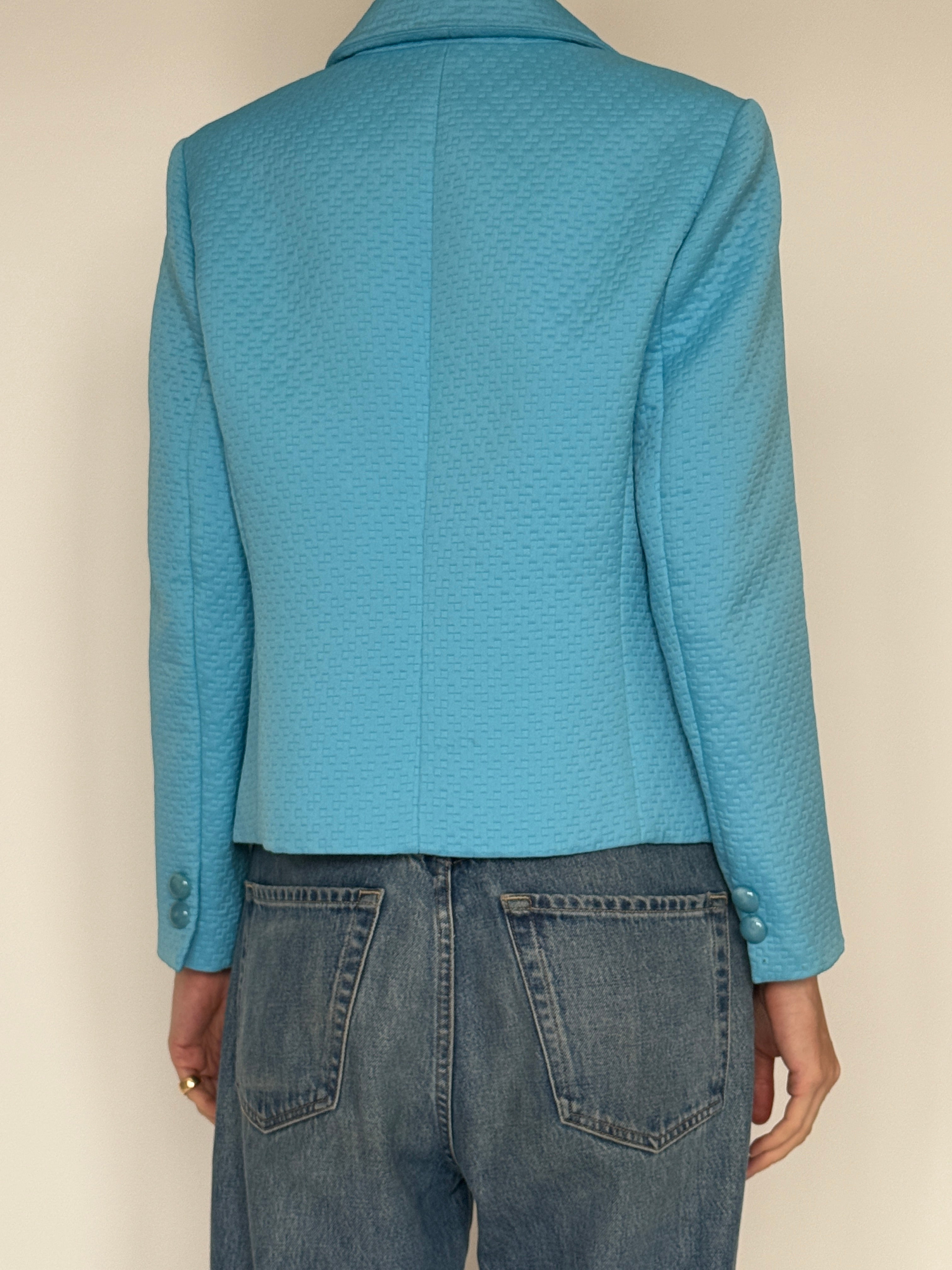 Vintage Textured Tailored Blazer Turquoise