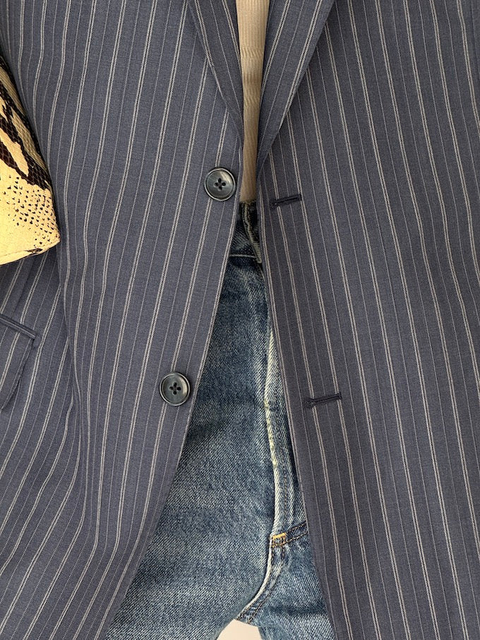 Vintage Striped Virgin Wool Blazer Navy 5962