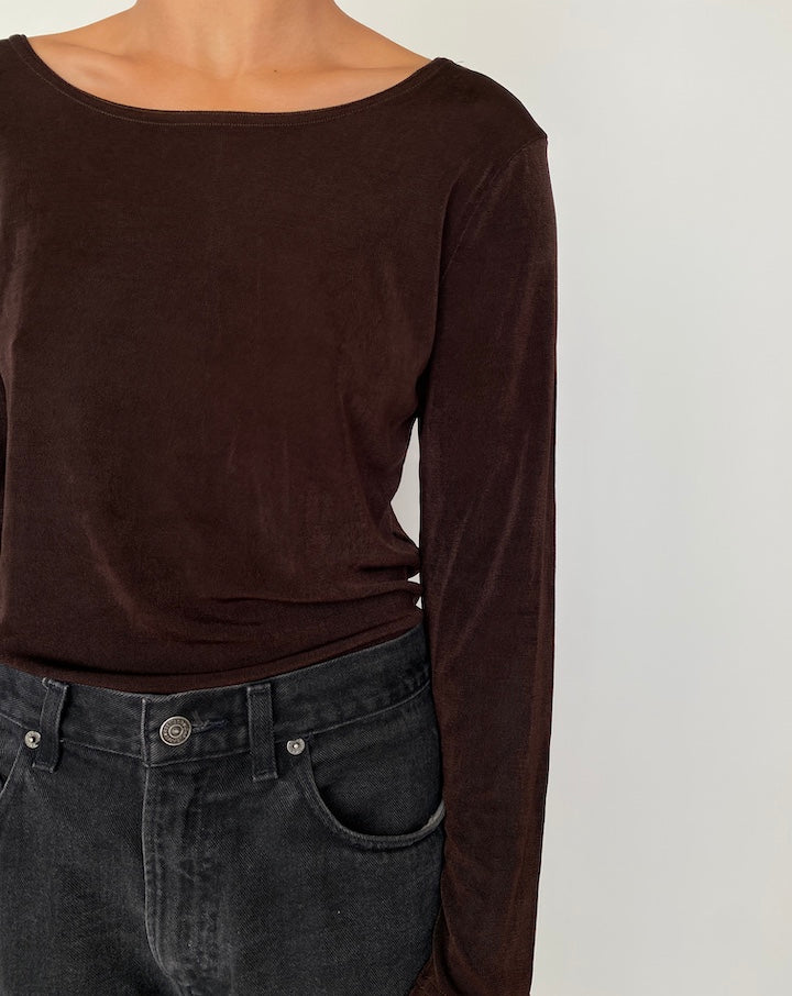VINTAGE DARK BROWN LONG SLEEVE TOP 2066