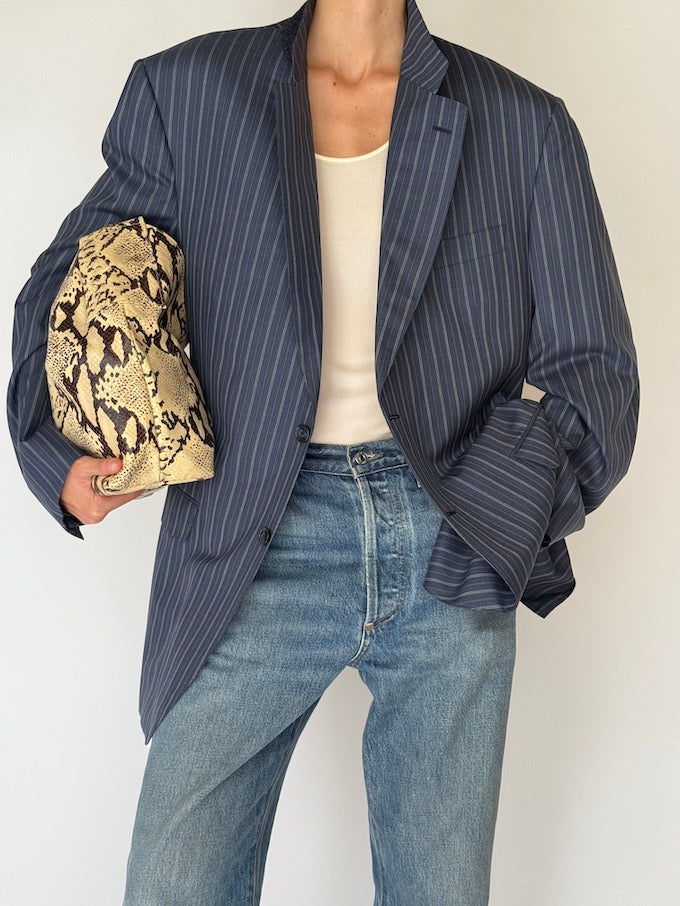 Vintage Striped Virgin Wool Blazer Navy 5962