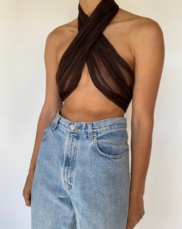 VINTAGE BROWN SCARF TOP 3247