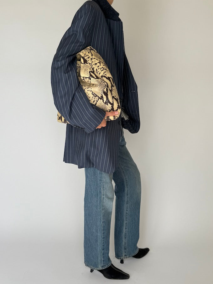 Vintage Striped Virgin Wool Blazer Navy 5962