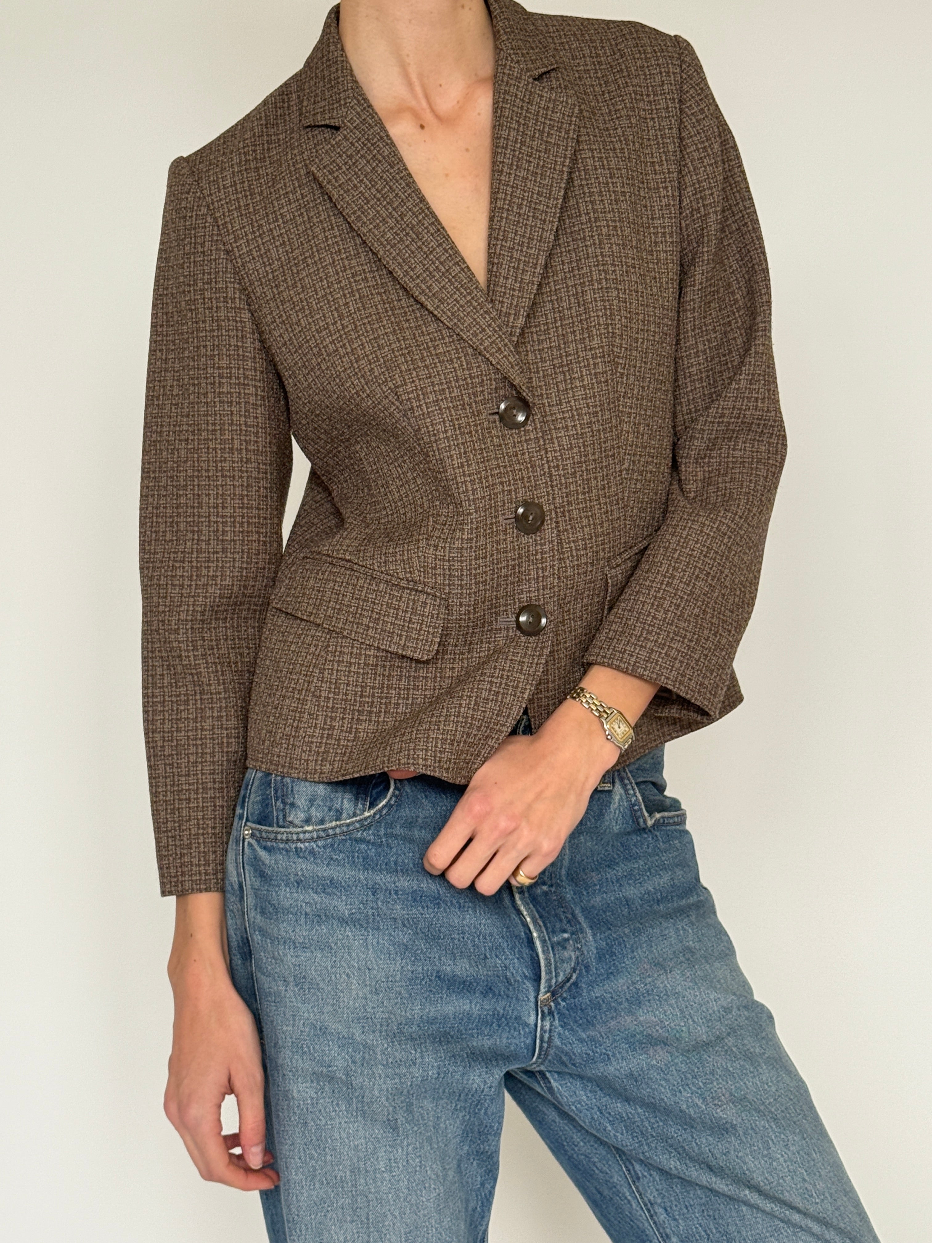 Vintage brown textured tailored blazer side view
