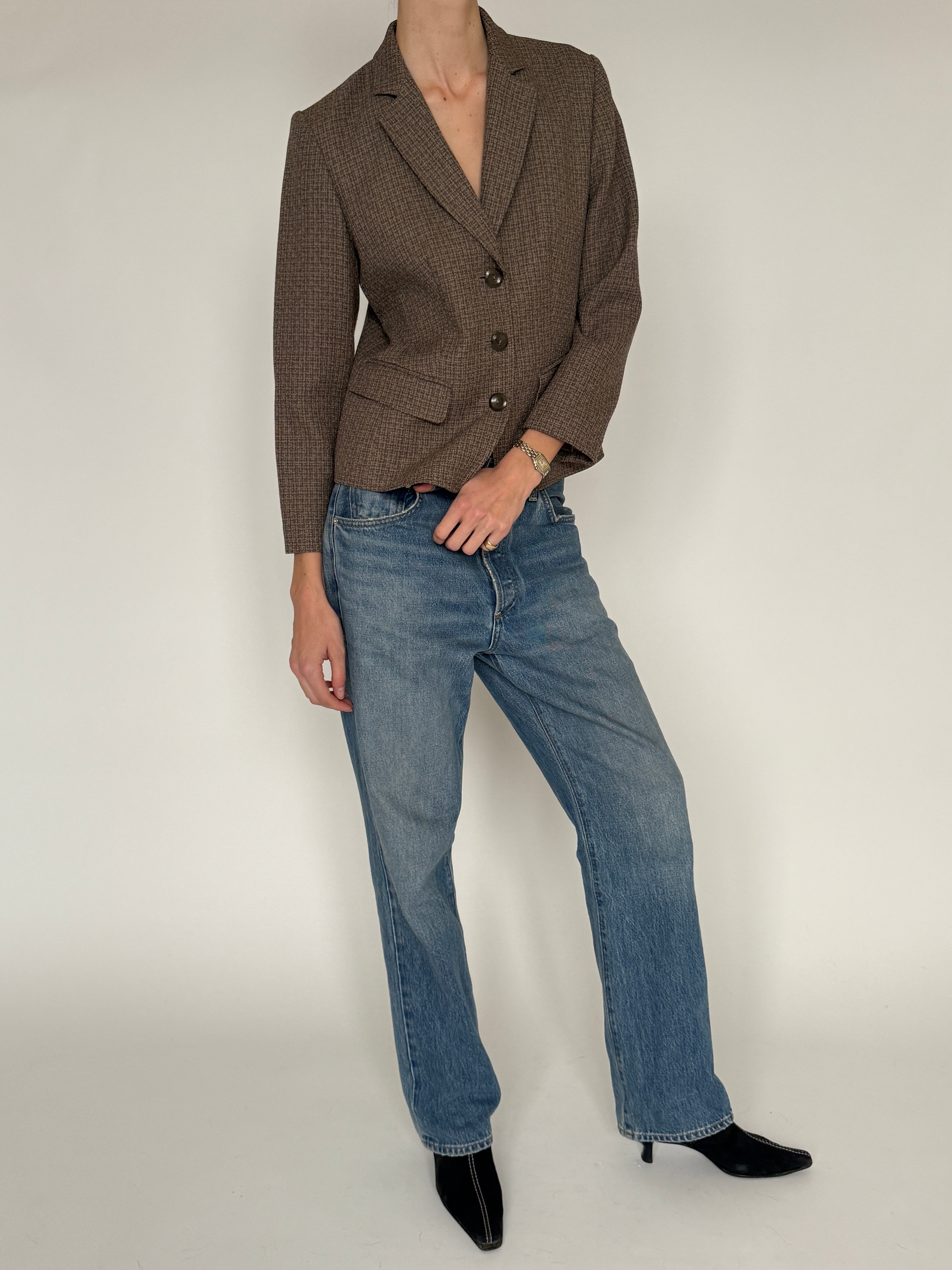 Vintage brown textured tailored blazer front view