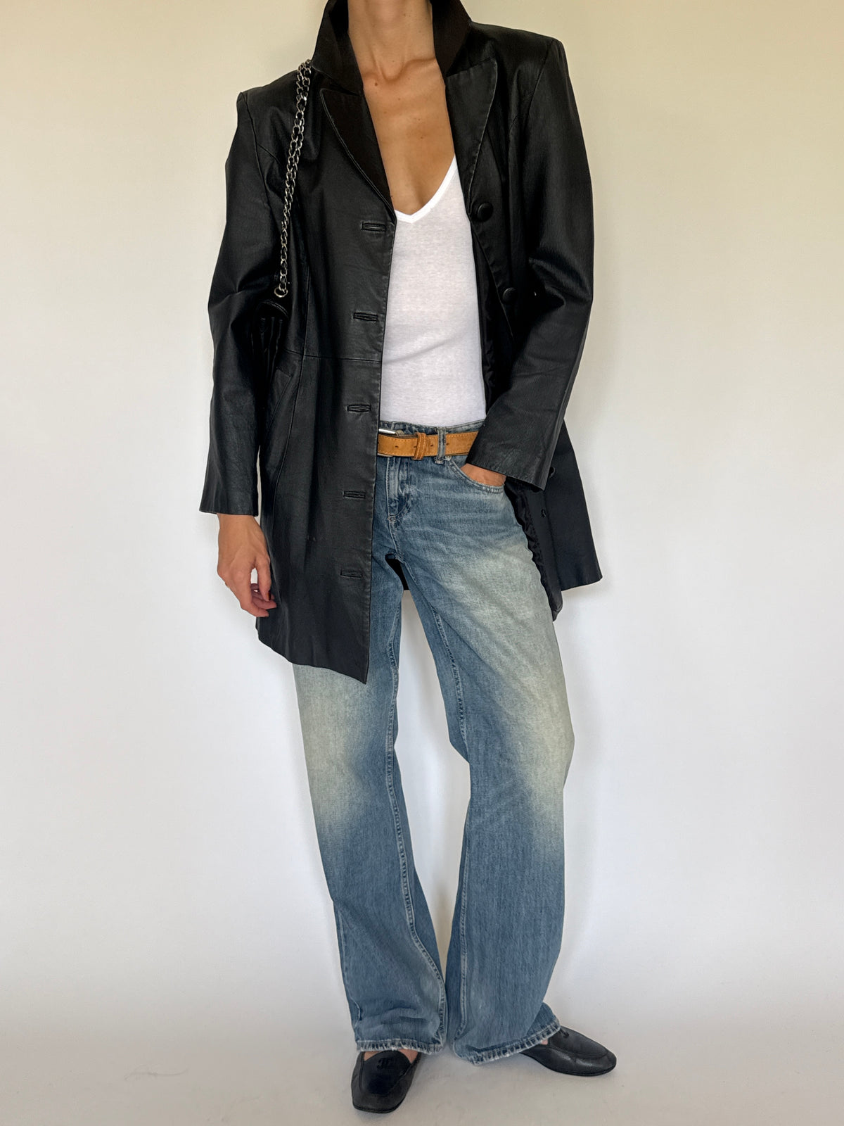 Vintage Leather Coat Black 7623