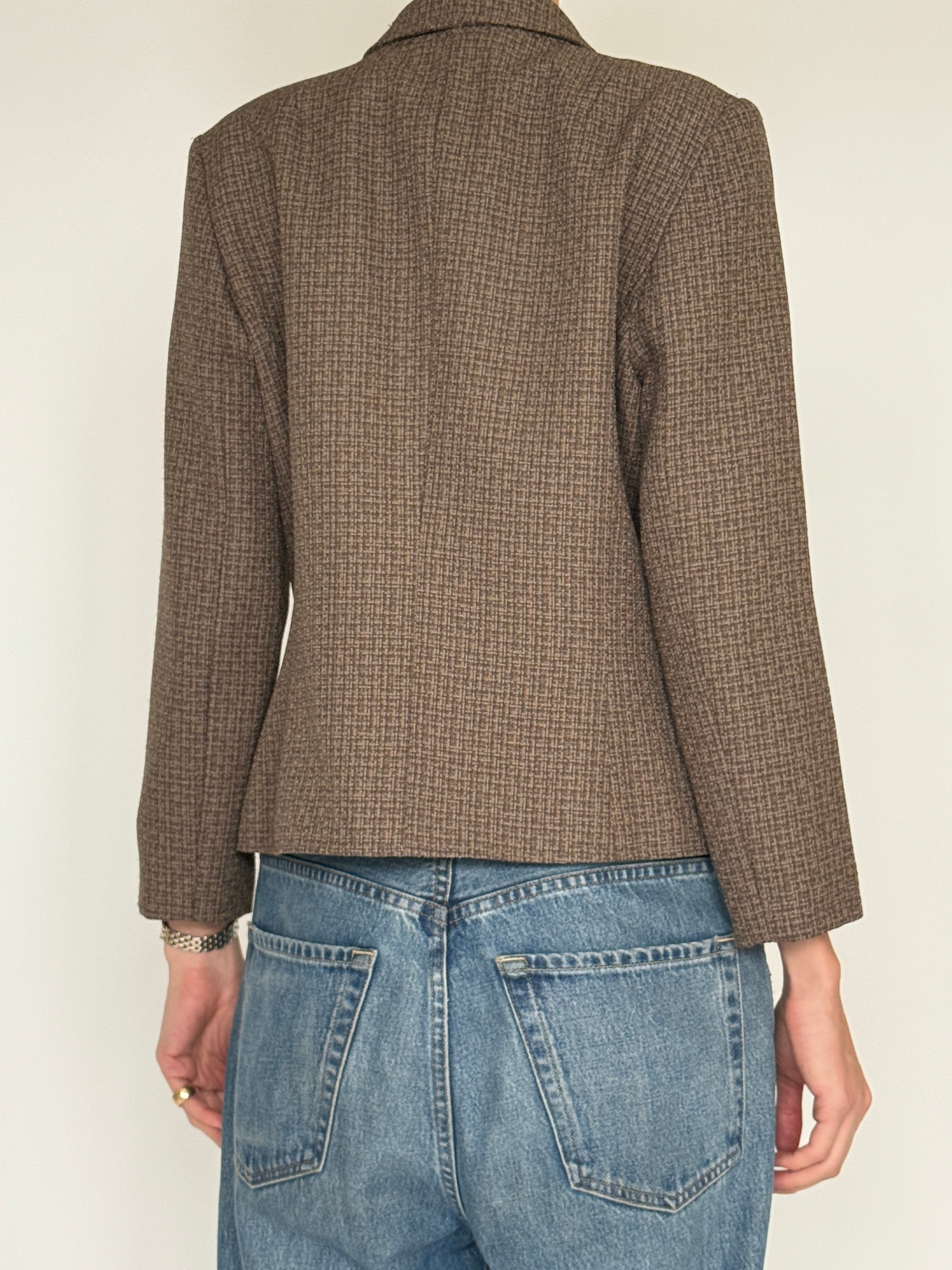 Vintage brown textured tailored blazer back view