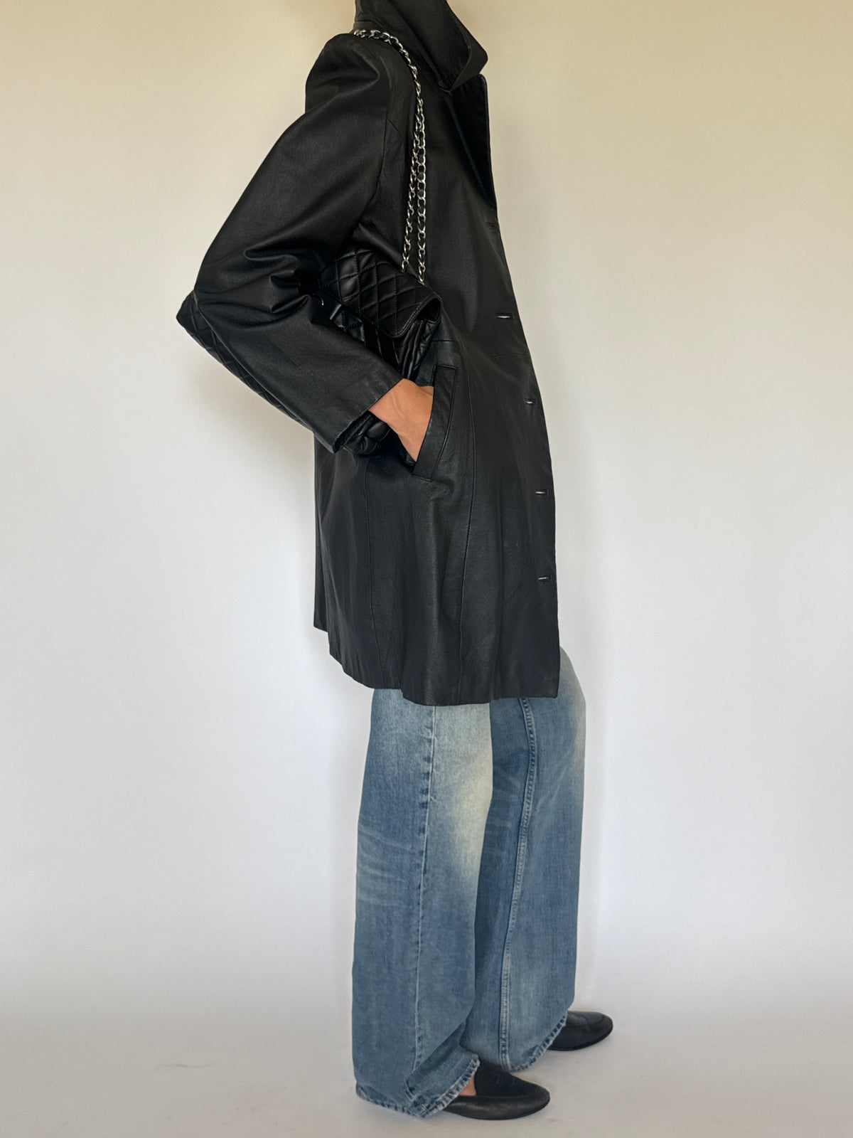 Vintage Leather Coat Black 7623