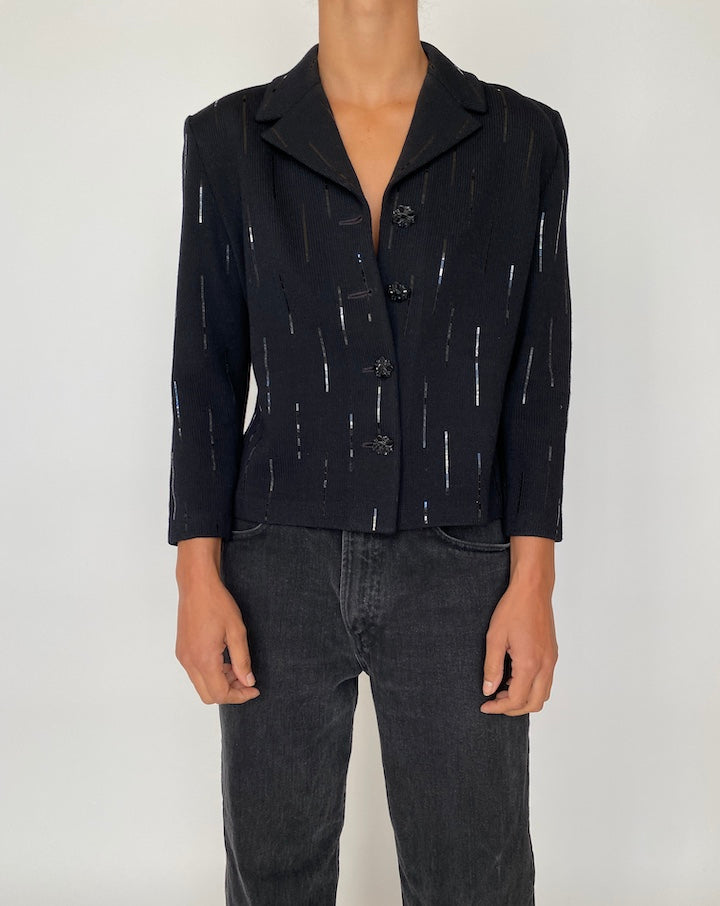 VINTAGE BEAUTIFUL BLACK CARDIGAN WITH SEQUIN DETAILING 2069