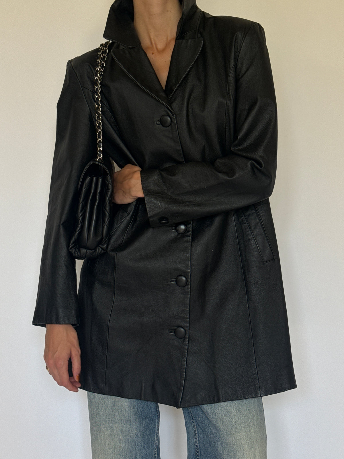 Vintage Leather Coat Black 7623