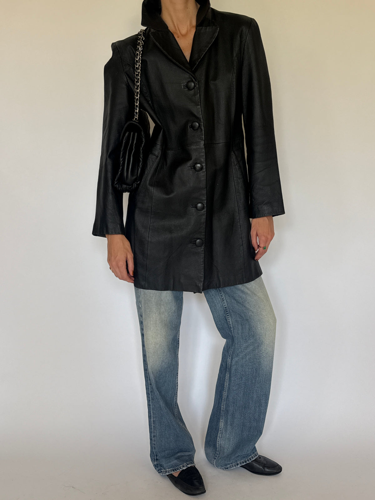 Vintage Leather Coat Black 7623