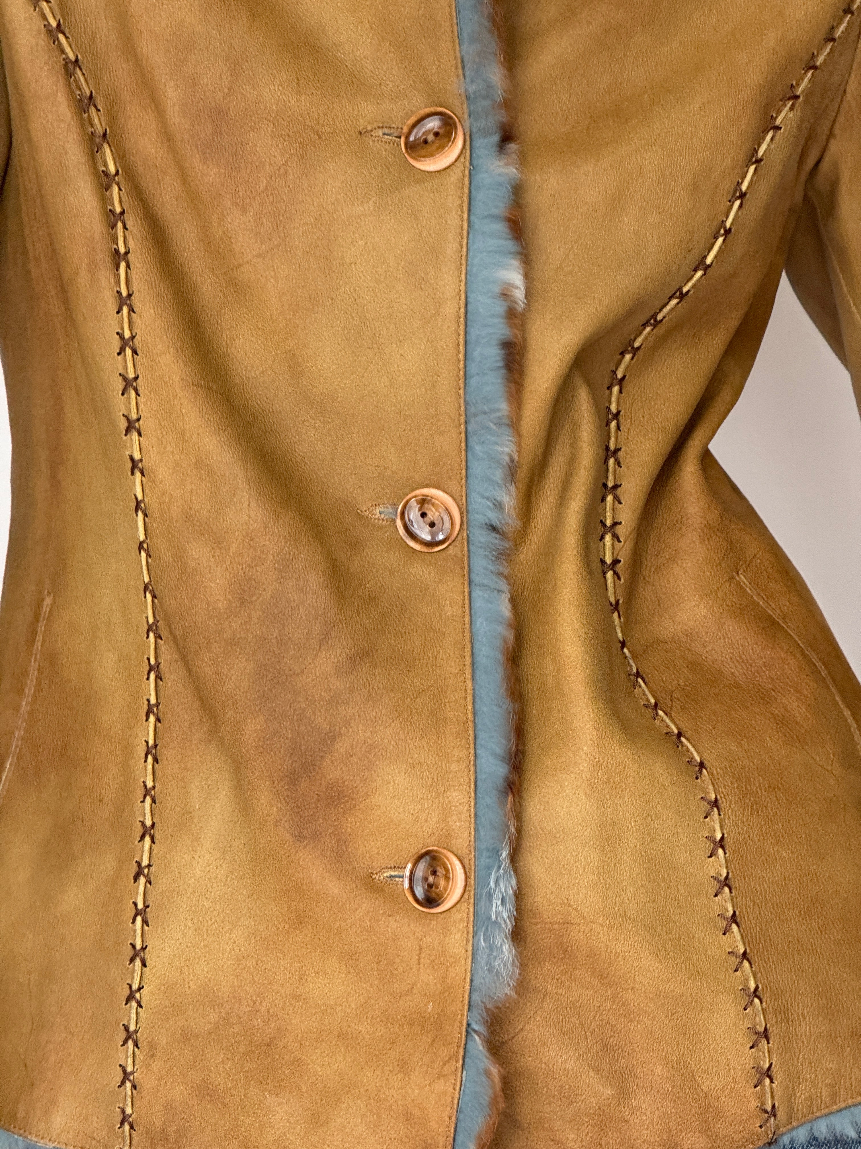 Vintage Leather jacket with Faux Fur trim Tan