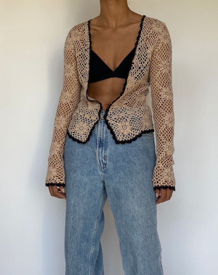 VINTAGE LONG-SLEEVE CROCHET TOP 3254