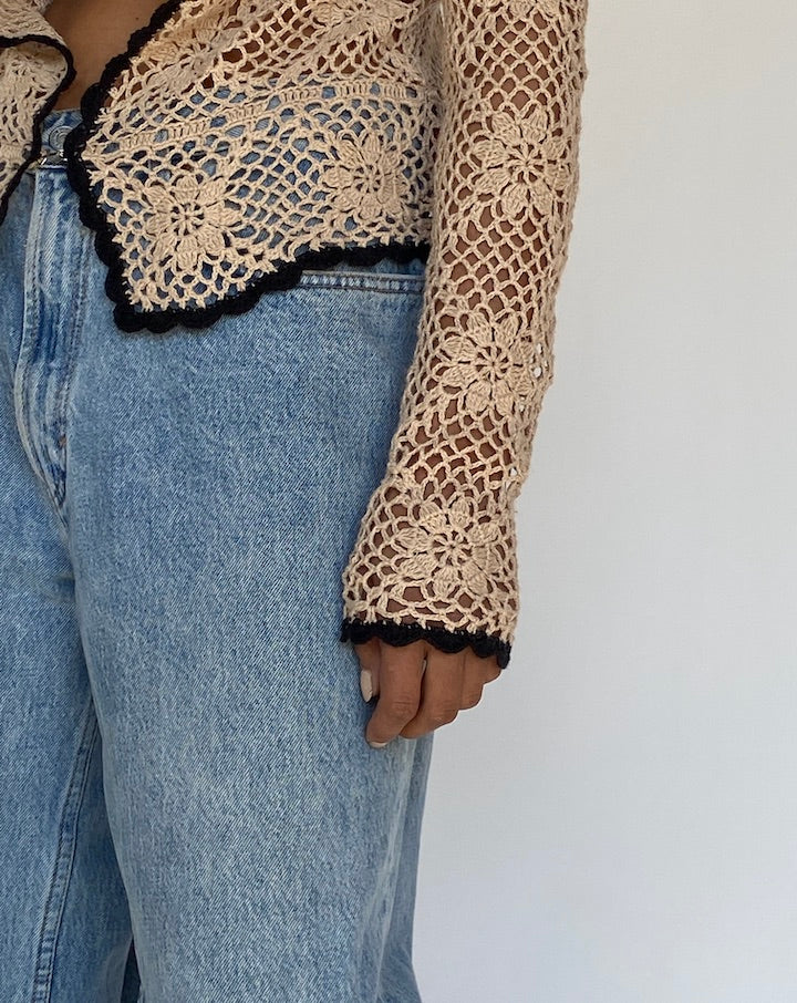 VINTAGE LONG-SLEEVE CROCHET TOP 3254