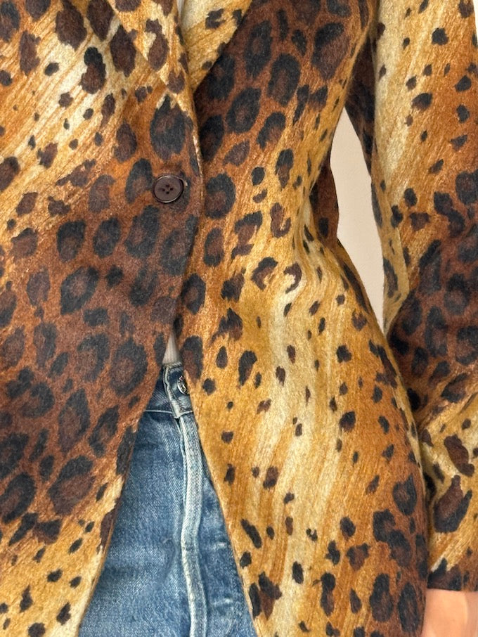 Vintage Leopard Print Wool-Blend Blazer
