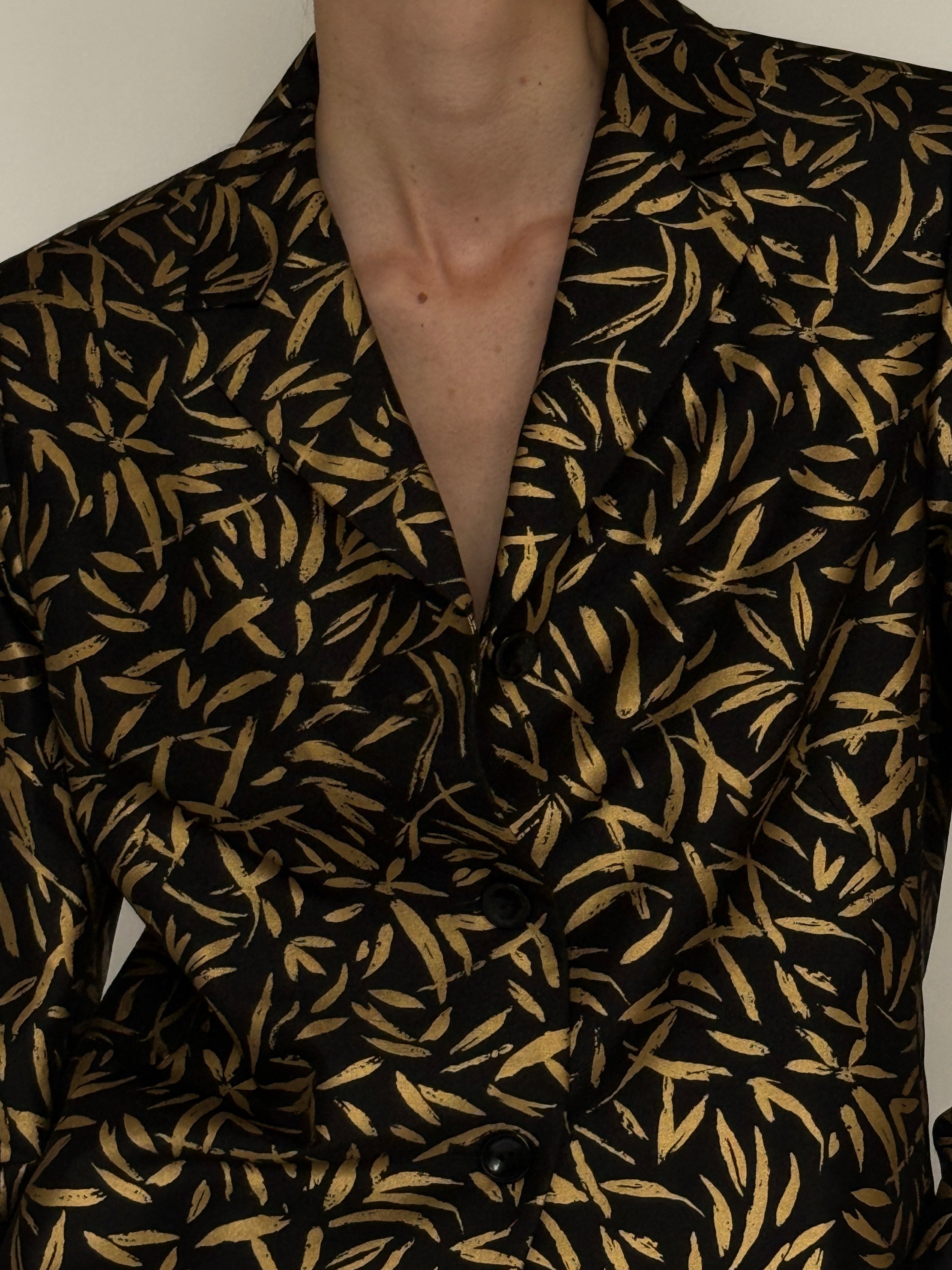 Vintage black gold jacquard blazer lapel detail