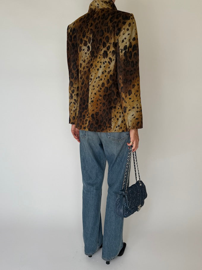 Vintage Leopard Print Wool-Blend Blazer