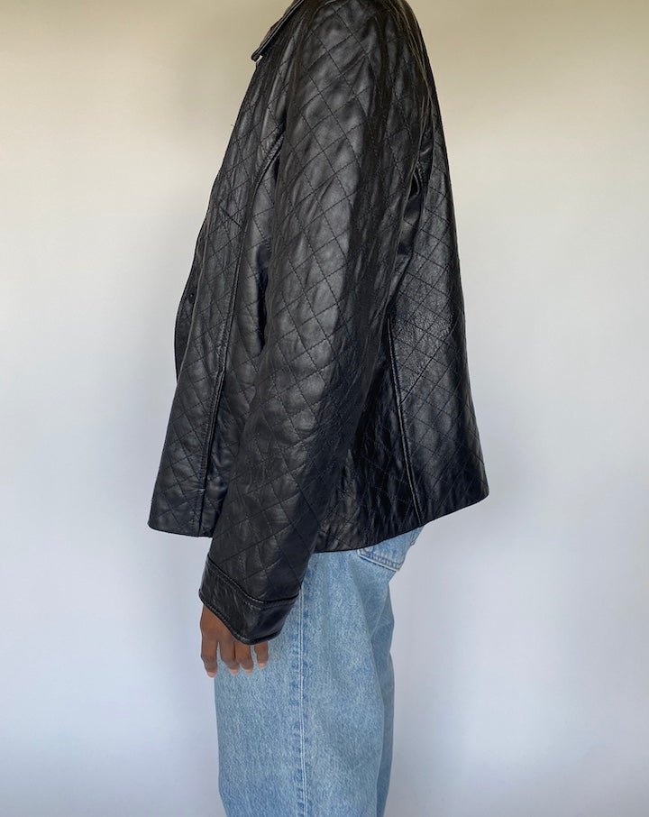 VINTAGE QUILTED BLACK LEATHER JACKET 3660