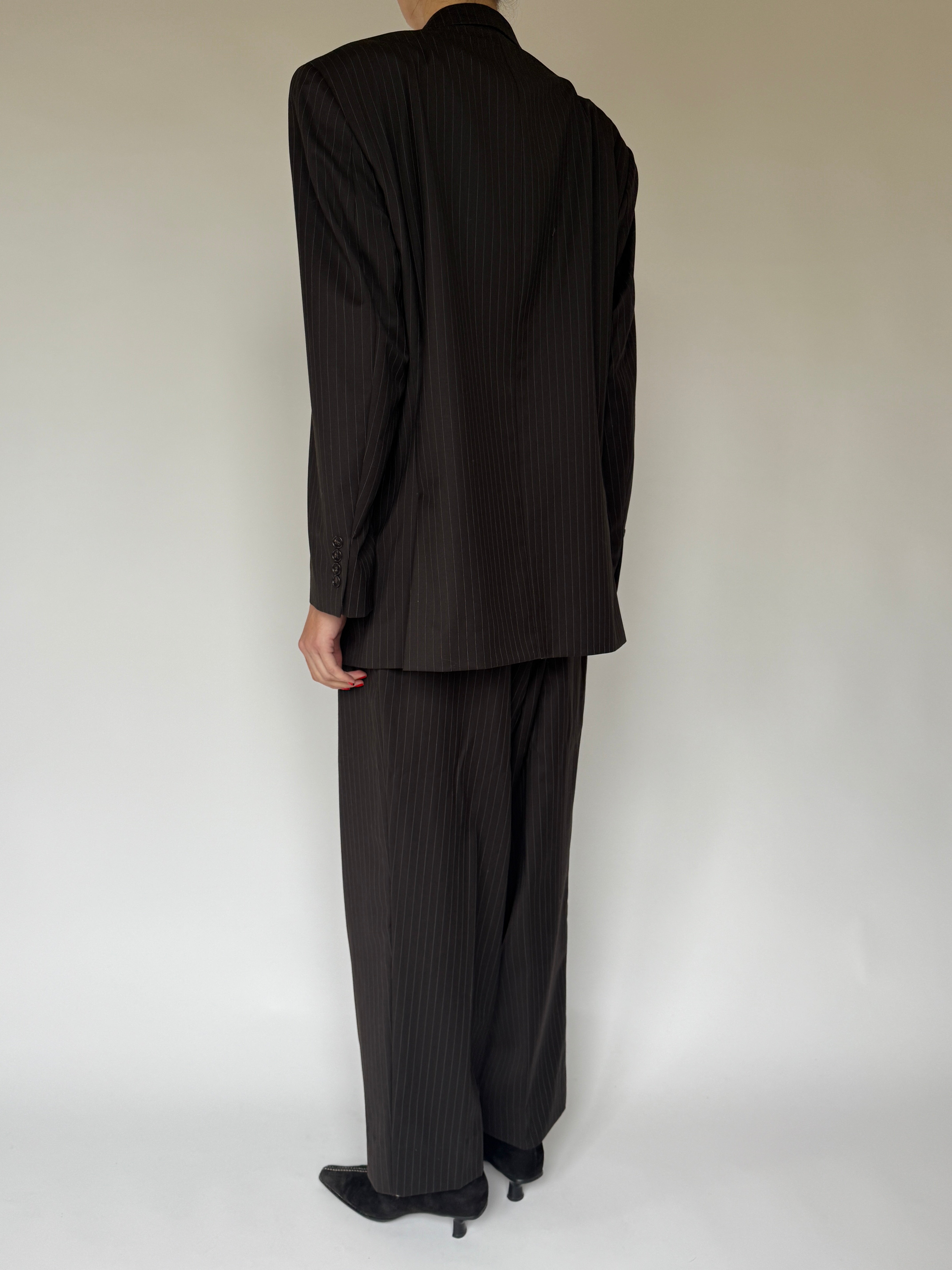 Back view of vintage pinstripe wool suit