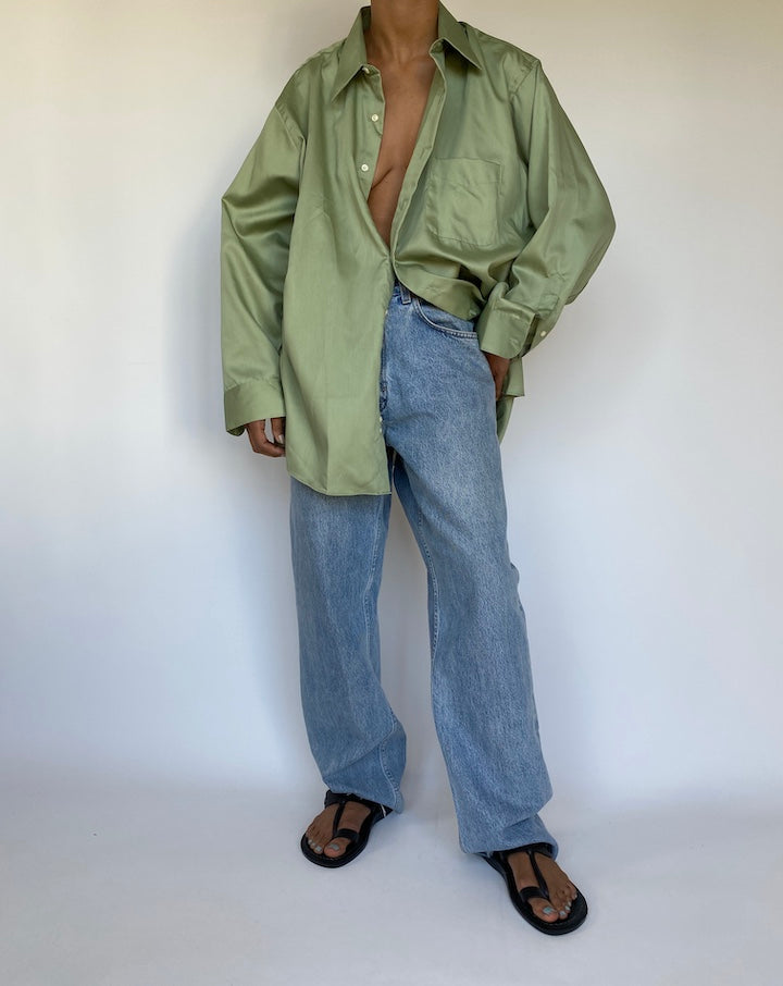 VINTAGE OVERSIZED GREEN BUTTON DOWN SHIRT 3262