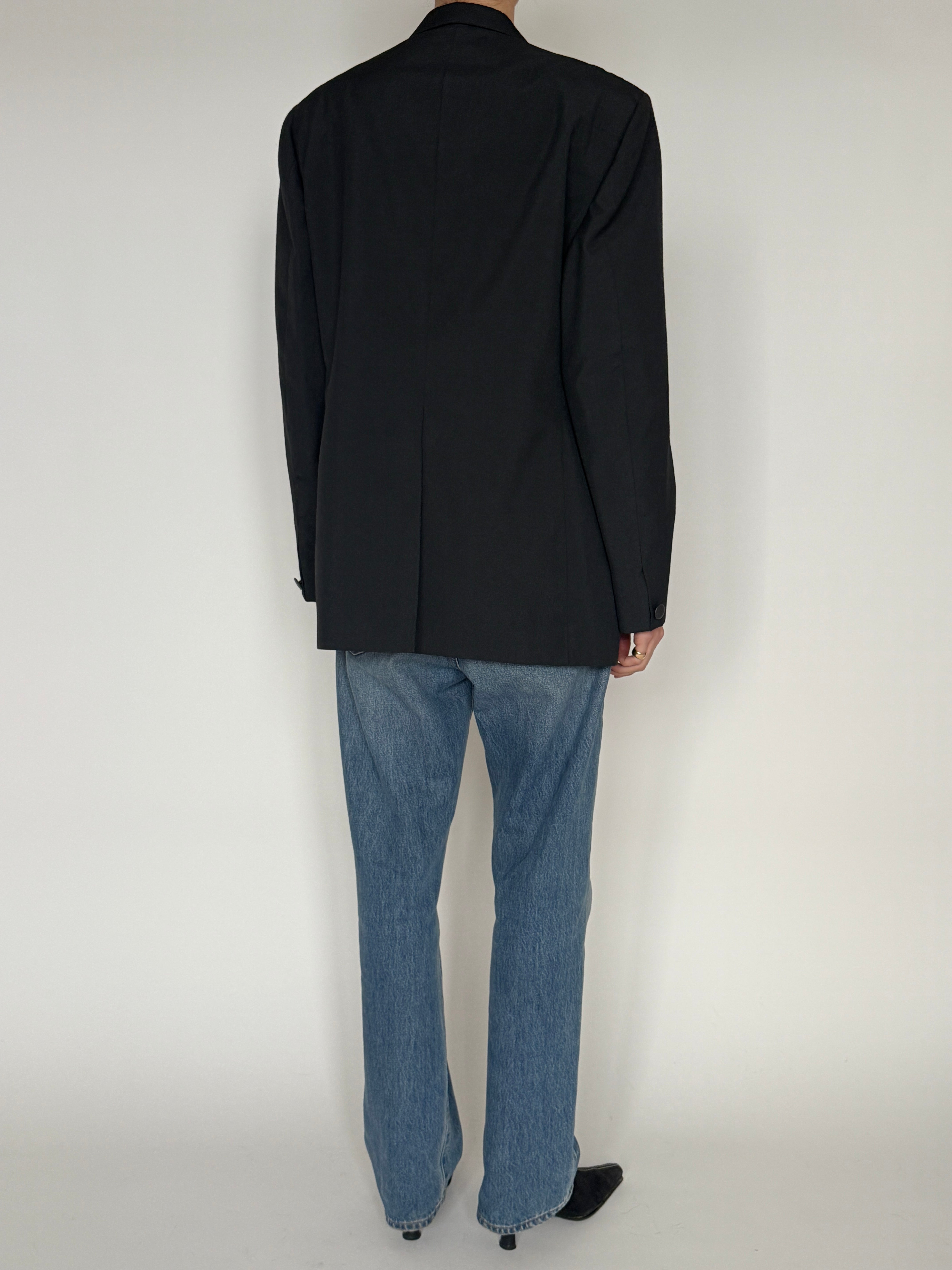 Vintage black satin lapel blazer back view