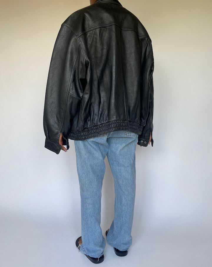 VINTAGE BLACK LEATHER BOMBER JACKET STYLE 3664