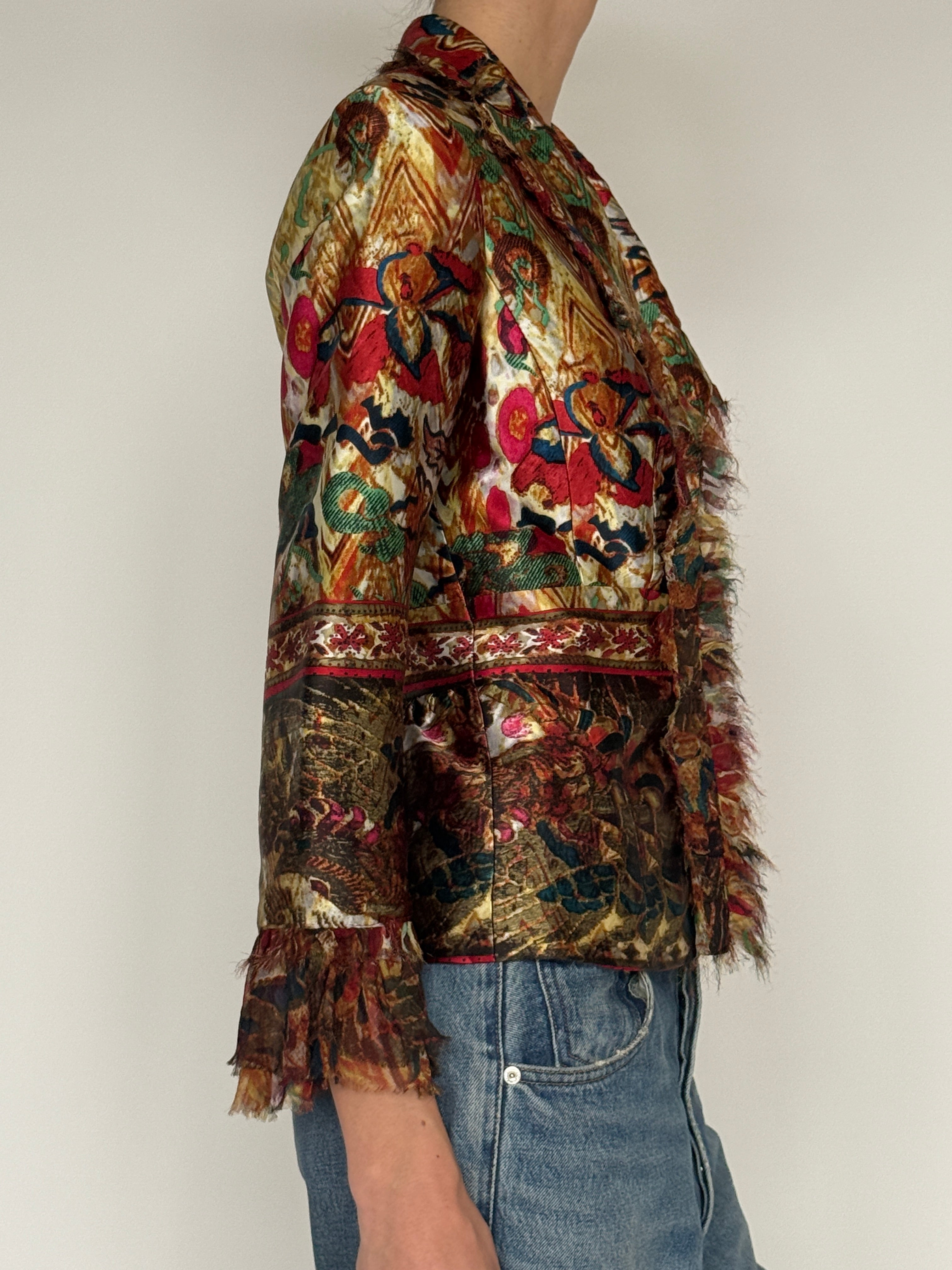 Vintage Alberto Makali multicolor silk printed blazer side view