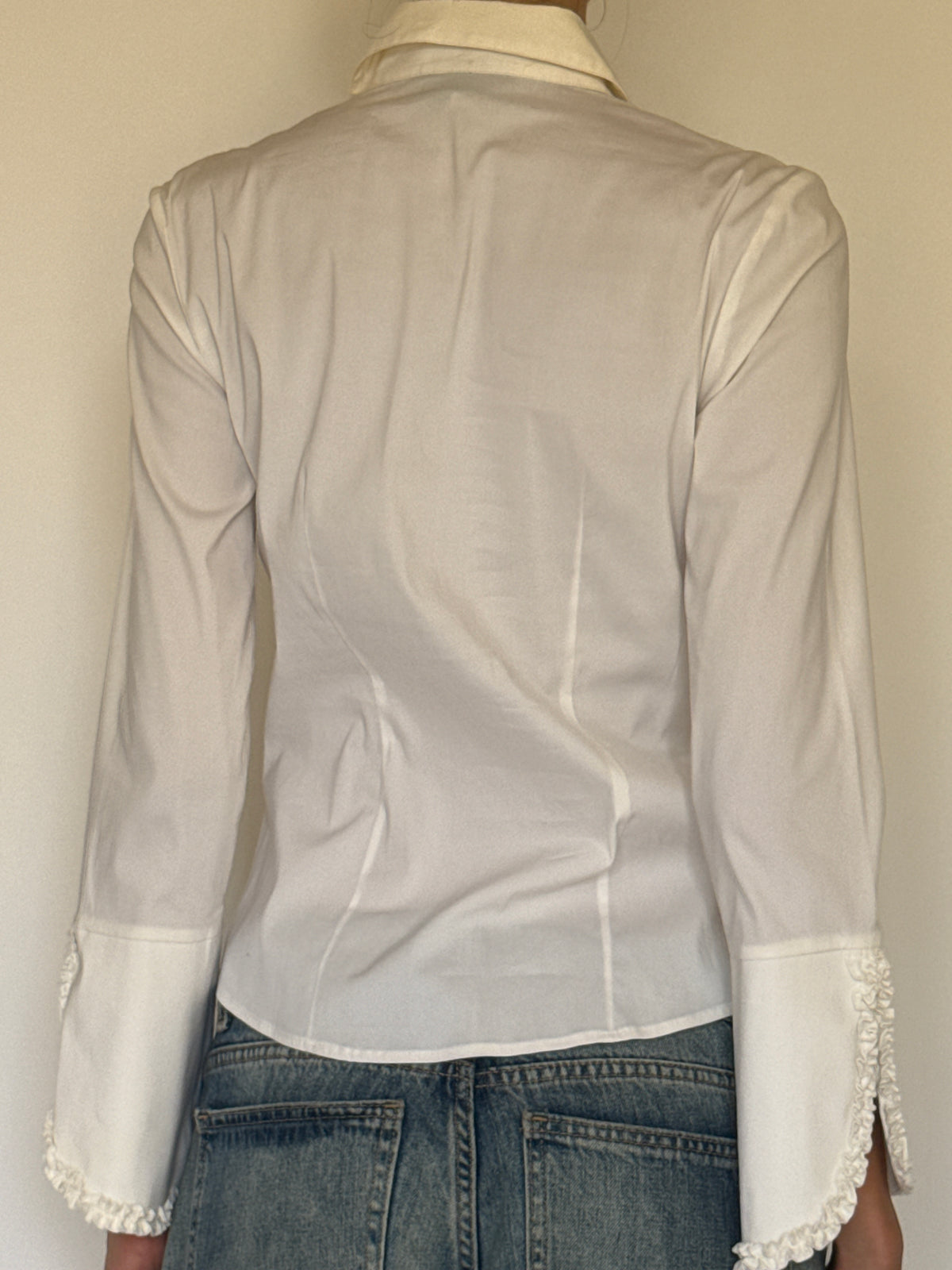 Vintage white ruffle blouse back view