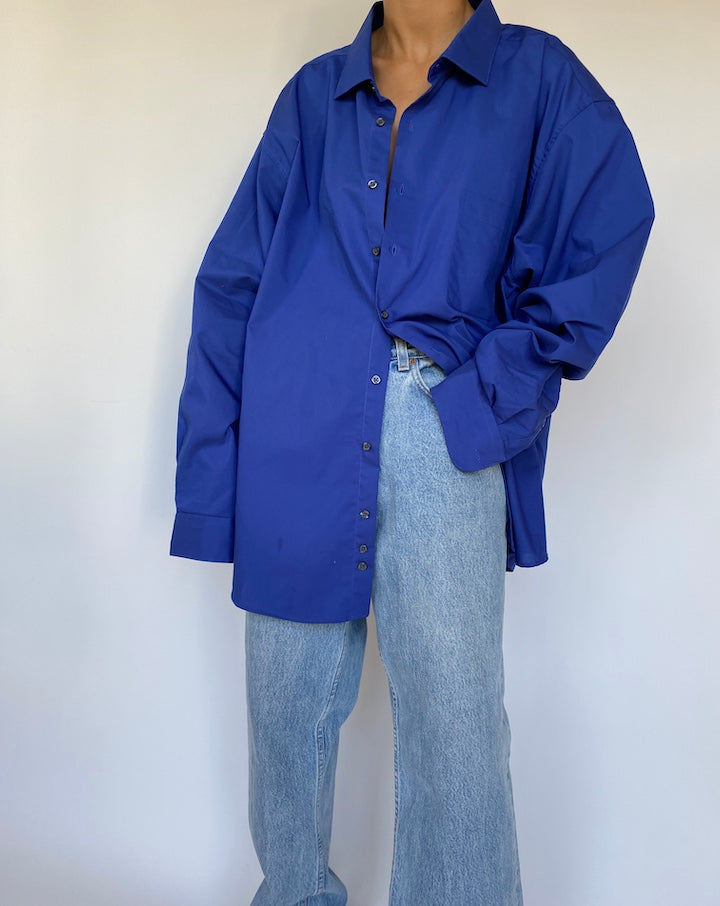 VINTAGE BLUE BUTTON DOWN LONG SLEEVE SHIRT 3266