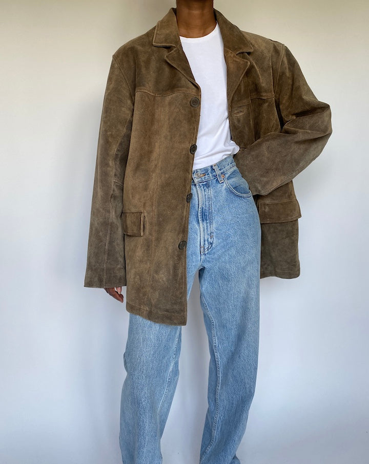 VINTAGE OVERSIZED BROWN SUEDE LEATHER JACKET 3667