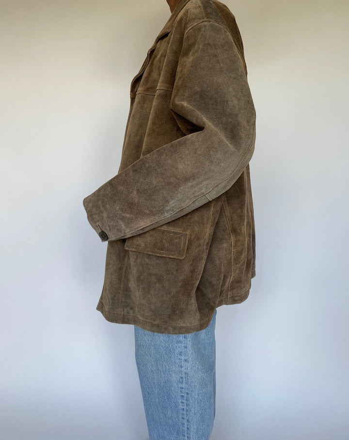 VINTAGE OVERSIZED BROWN SUEDE LEATHER JACKET 3667