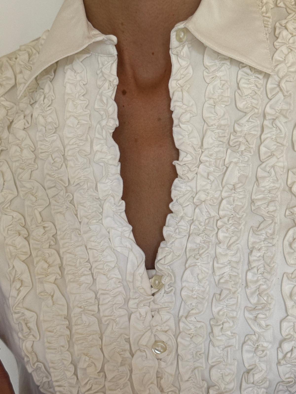 Vintage white blouse with cascading ruffle front detail