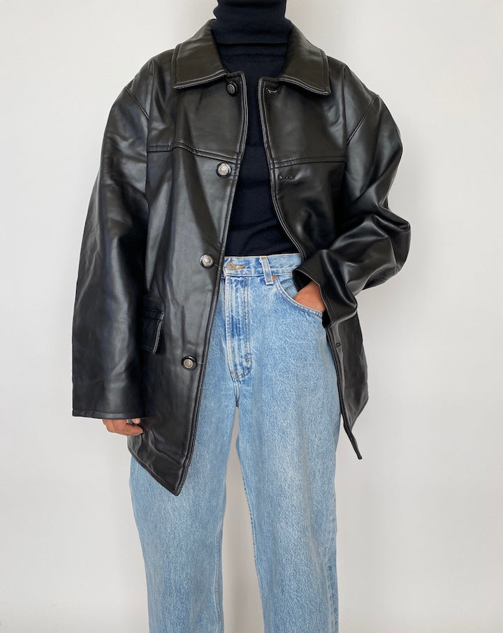 VINTAGE OVERSIZED FAUX LEATHER JACKET 2083