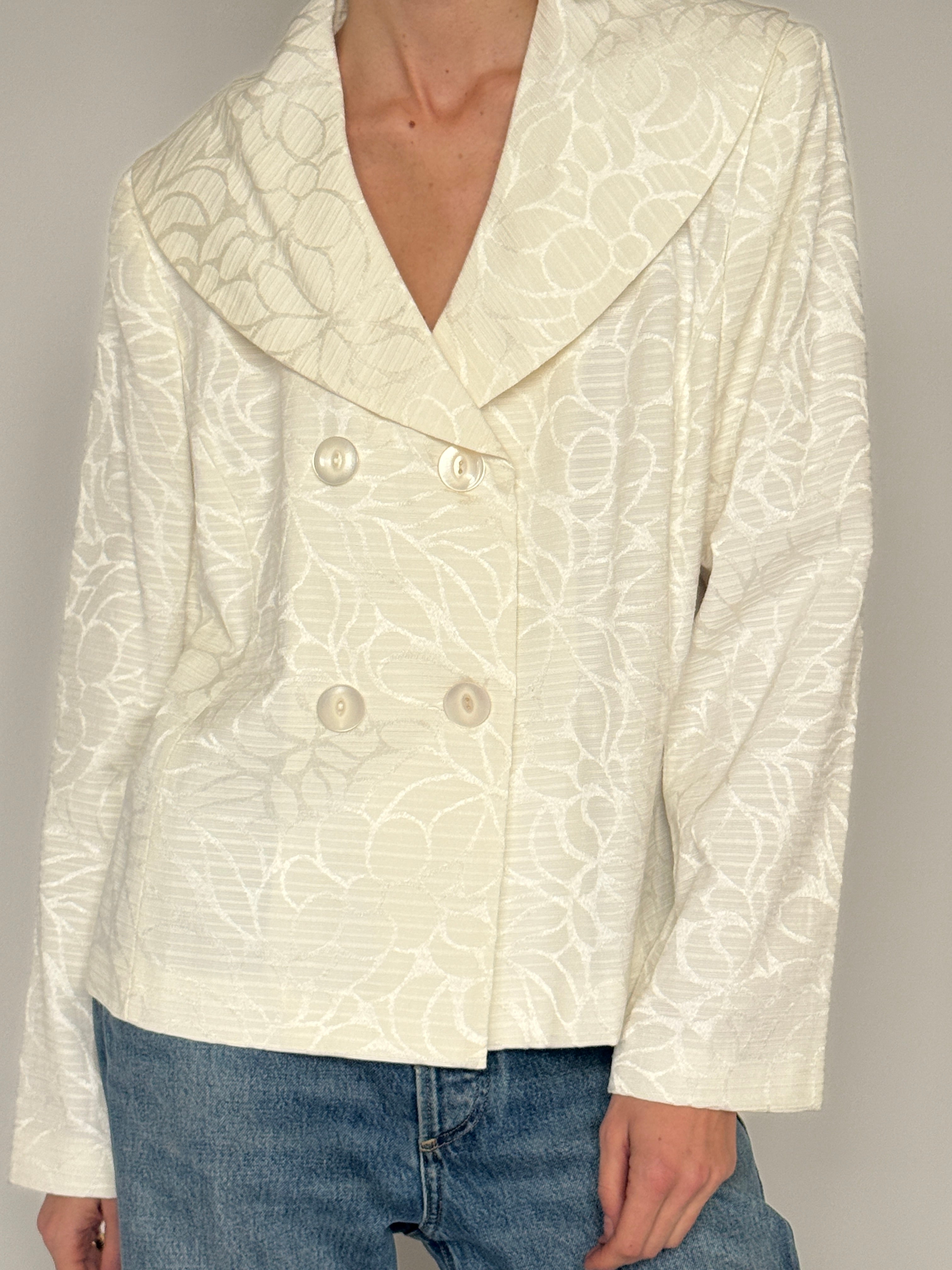 Vintage ivory floral jacquard cropped blazer front view